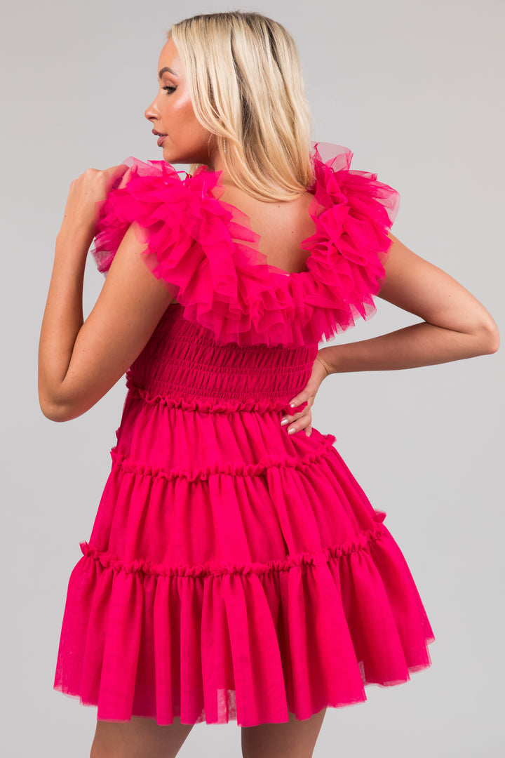 Raspberry Off the Shoulder Tiered Mini Dress