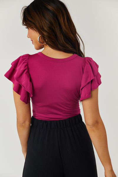Raspberry Ruffle Sleeve Fleece Lined Bodysuit