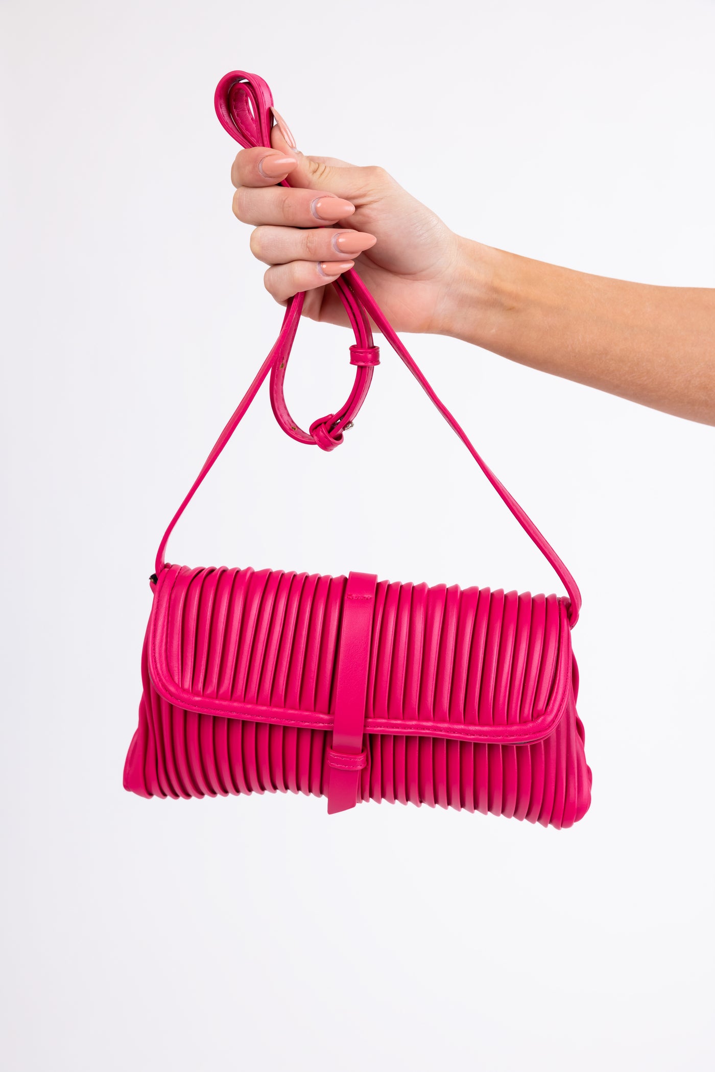 Raspberry Ribbed Faux Leather Handbag