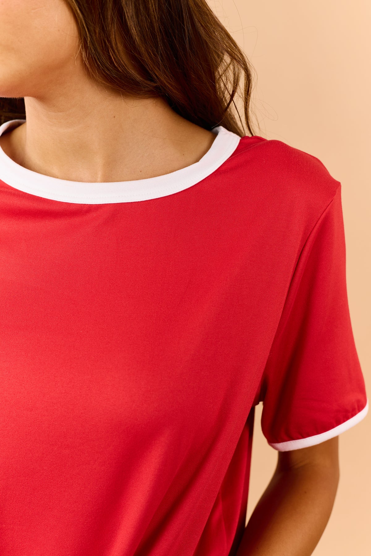 Red Contrast Trim Knit Top and Skort Set