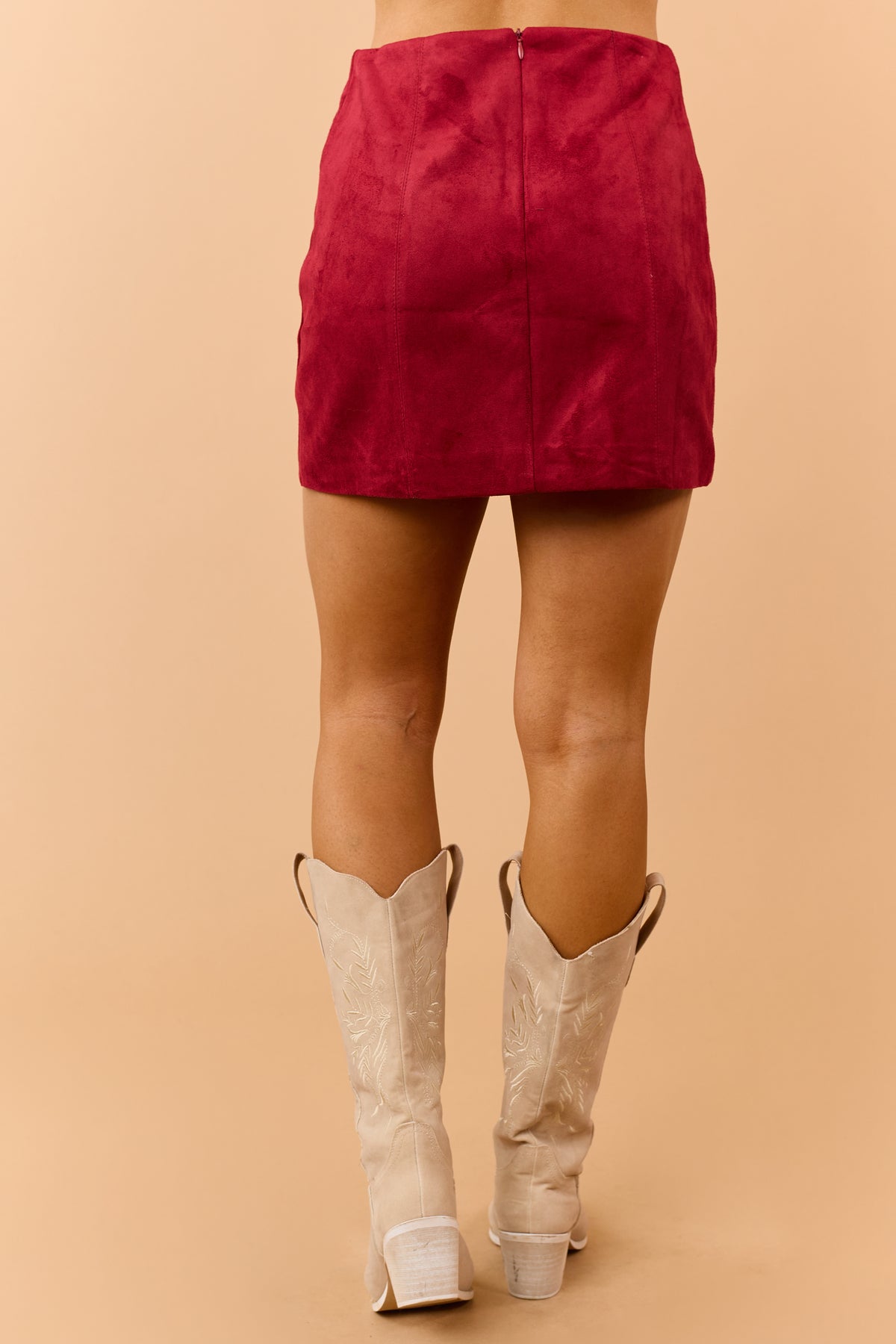 Red Faux Suede A-Line Mini Skirt