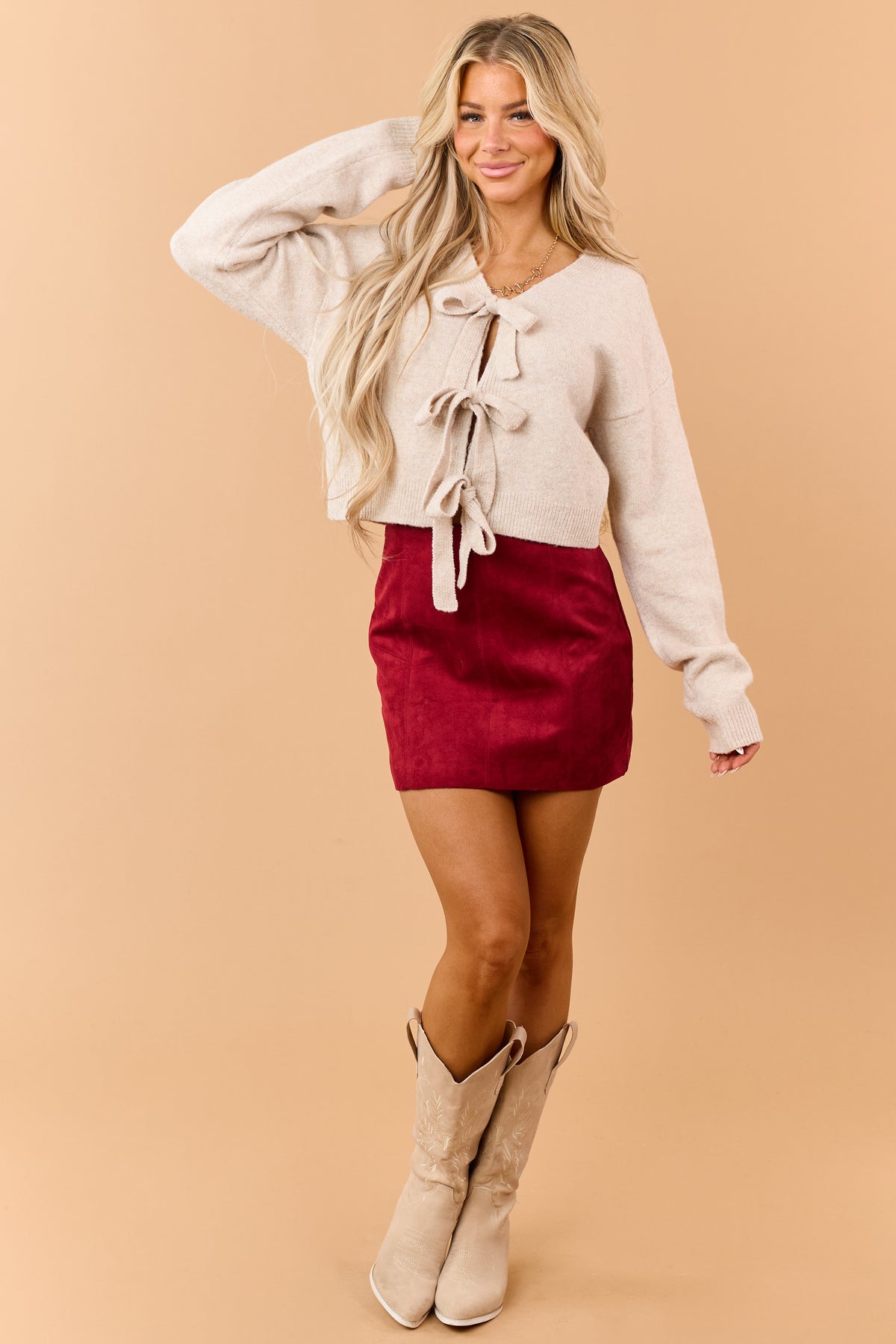 Red Faux Suede A-Line Mini Skirt