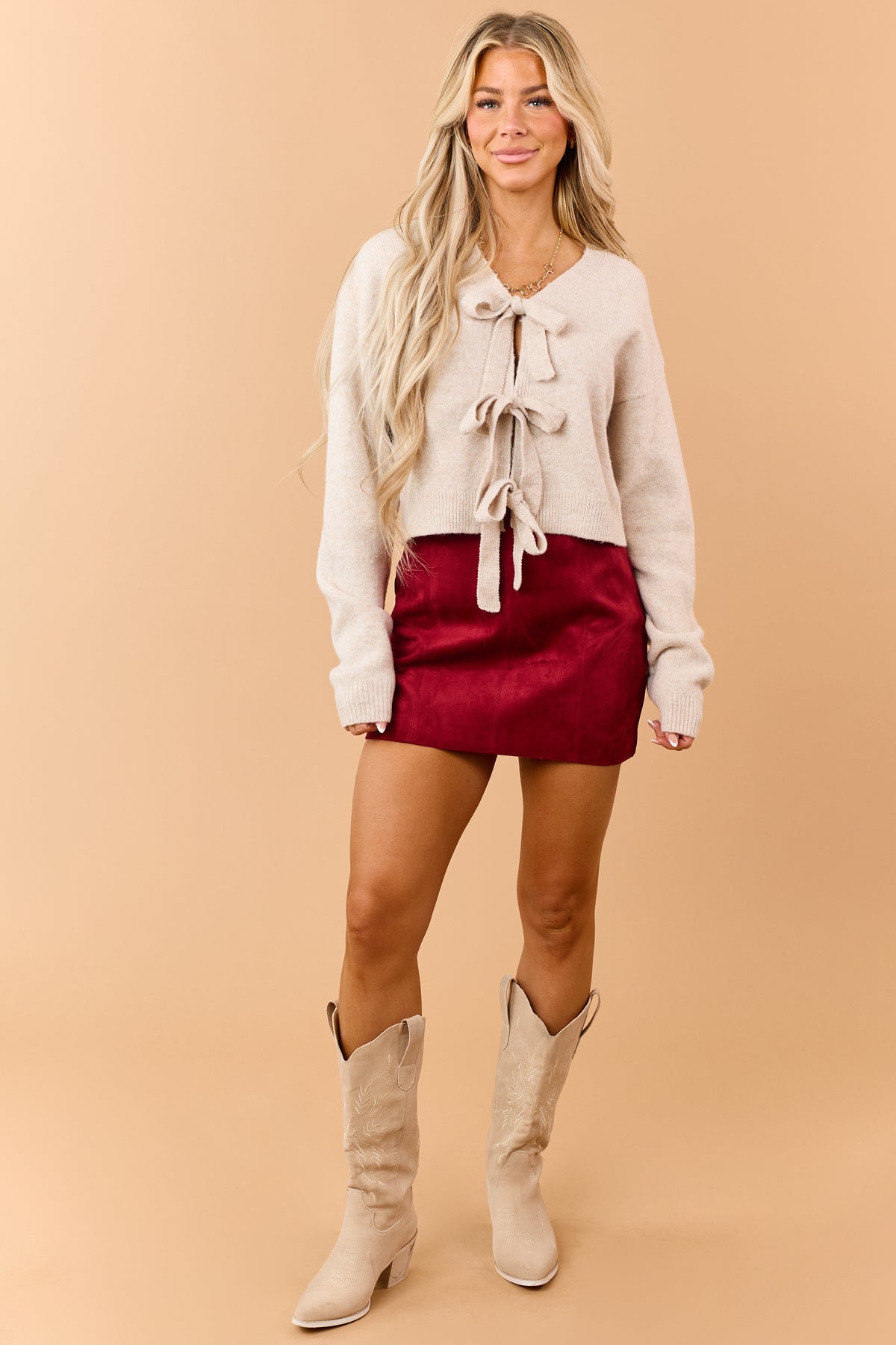 Red Faux Suede A-Line Mini Skirt