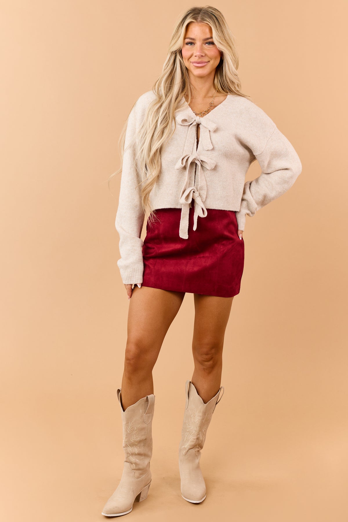 Red Faux Suede A-Line Mini Skirt
