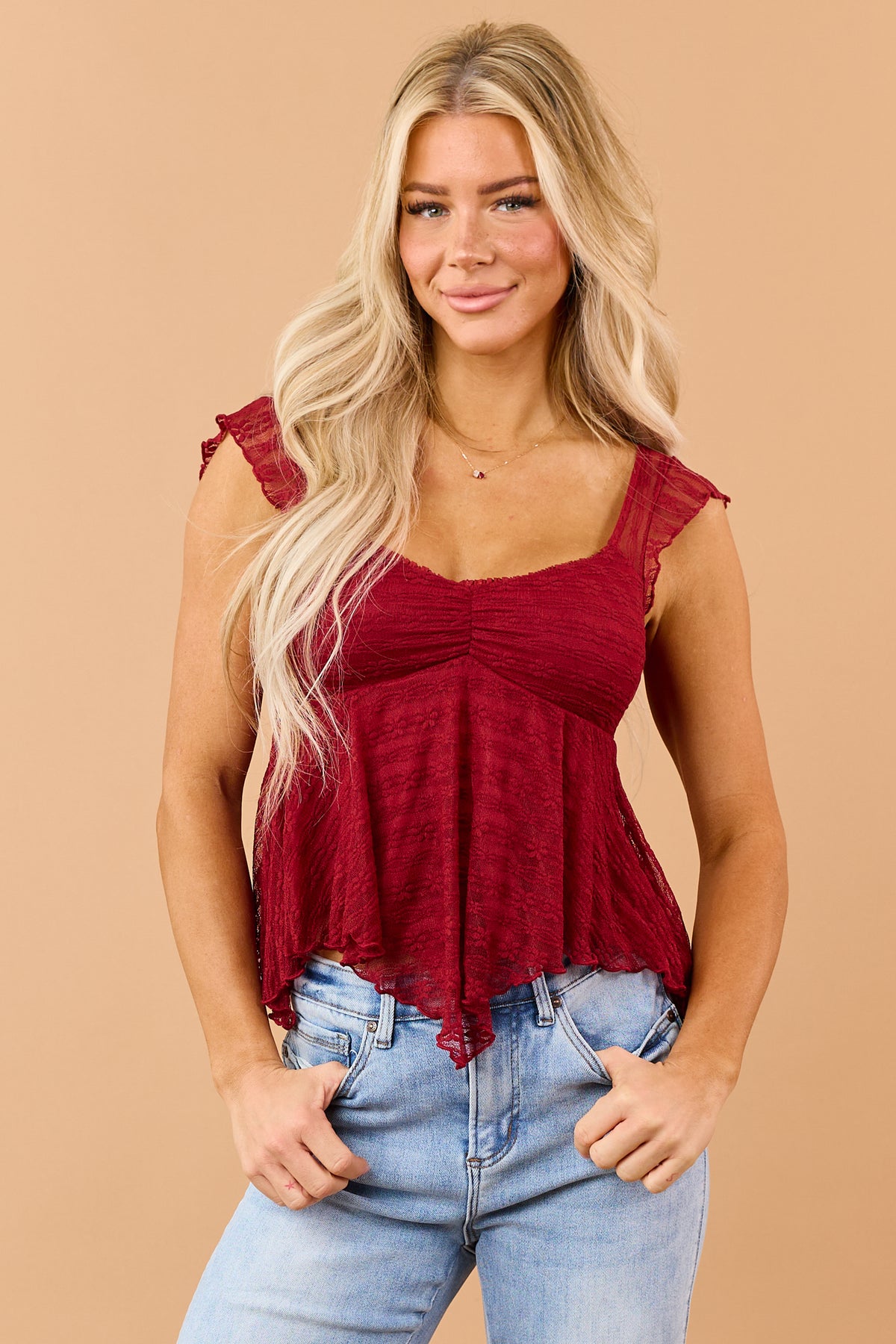 Red Lace Padded Bust Babydoll Tank Top