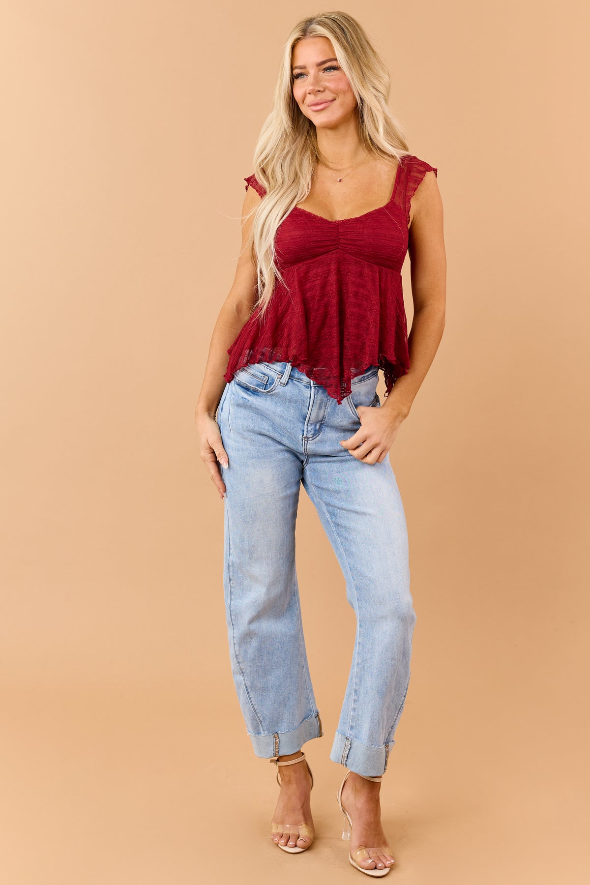 Red Lace Padded Bust Babydoll Tank Top