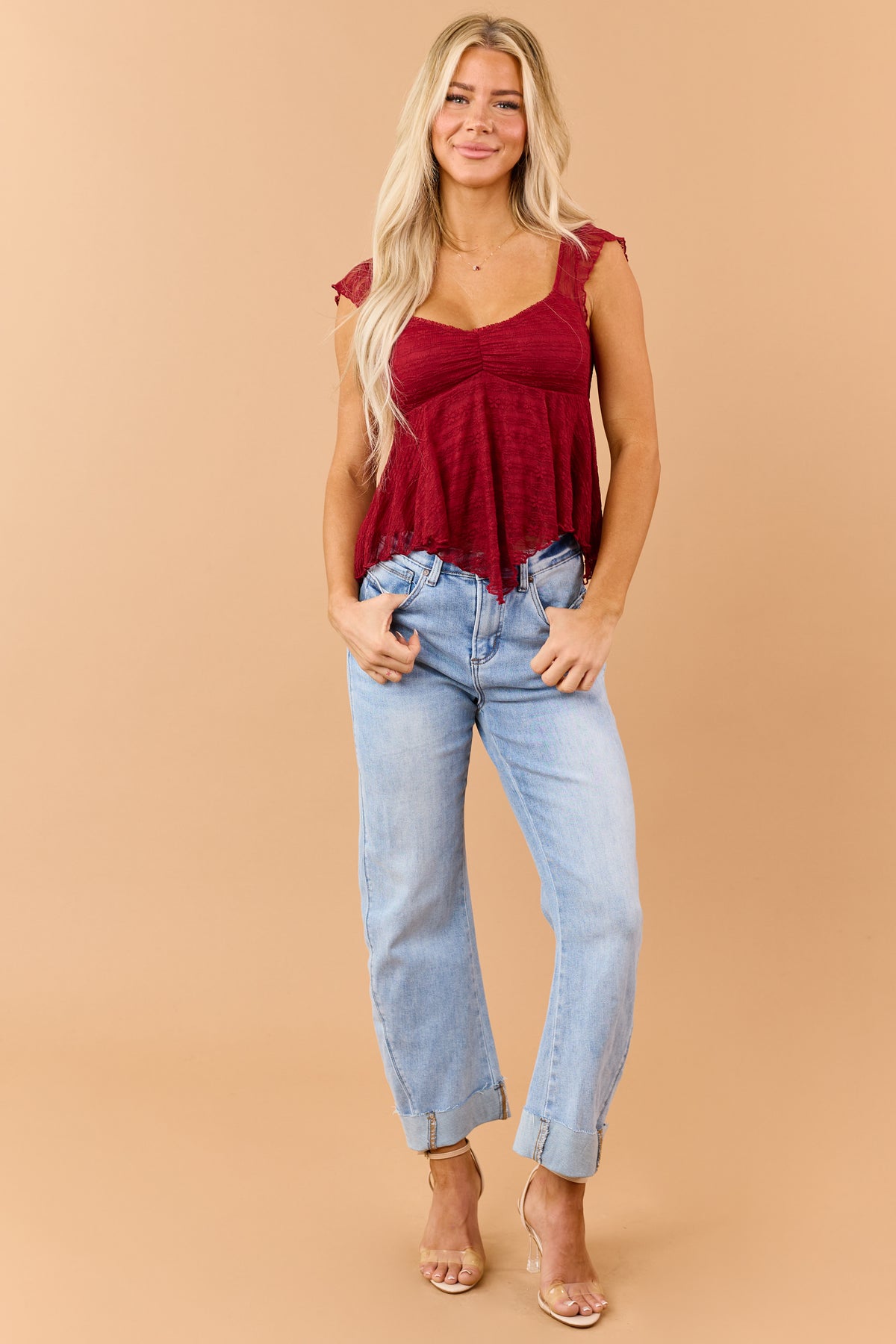 Red Lace Padded Bust Babydoll Tank Top