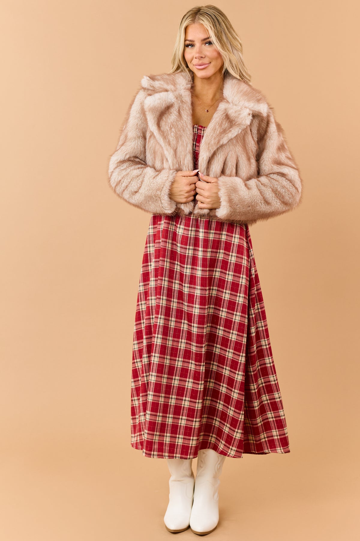 Red Plaid Corset Style Bow Strap Midi Dress