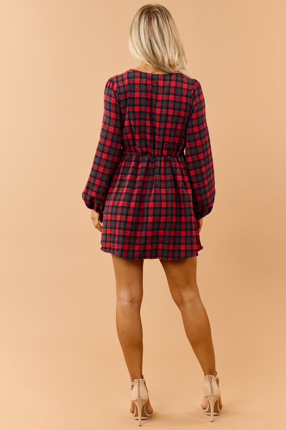 Red Plaid Velvet Ribbon Tie A-Line Mini Dress
