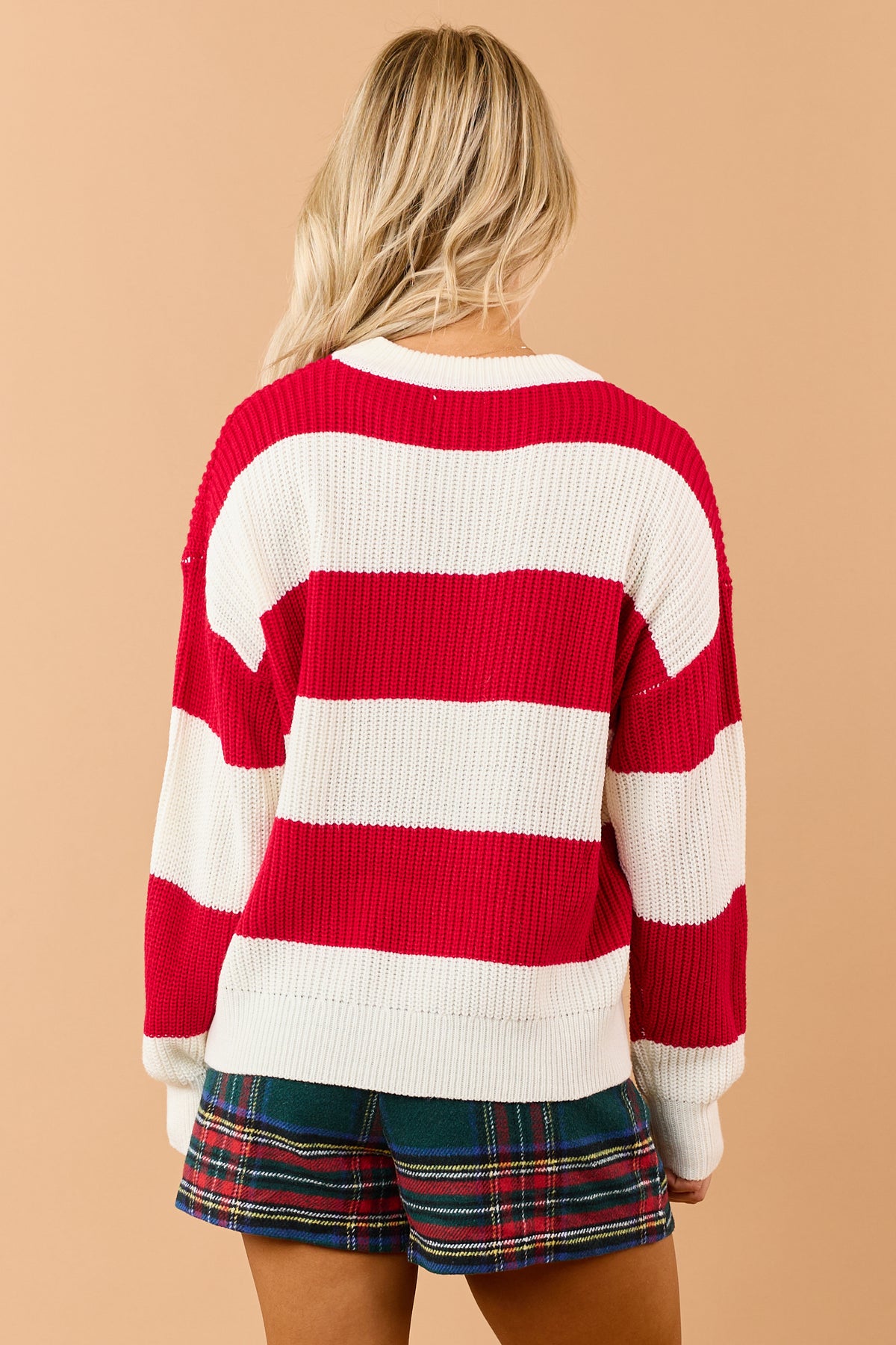 Red Striped 'Merry' Lettering Rib Knit Sweater