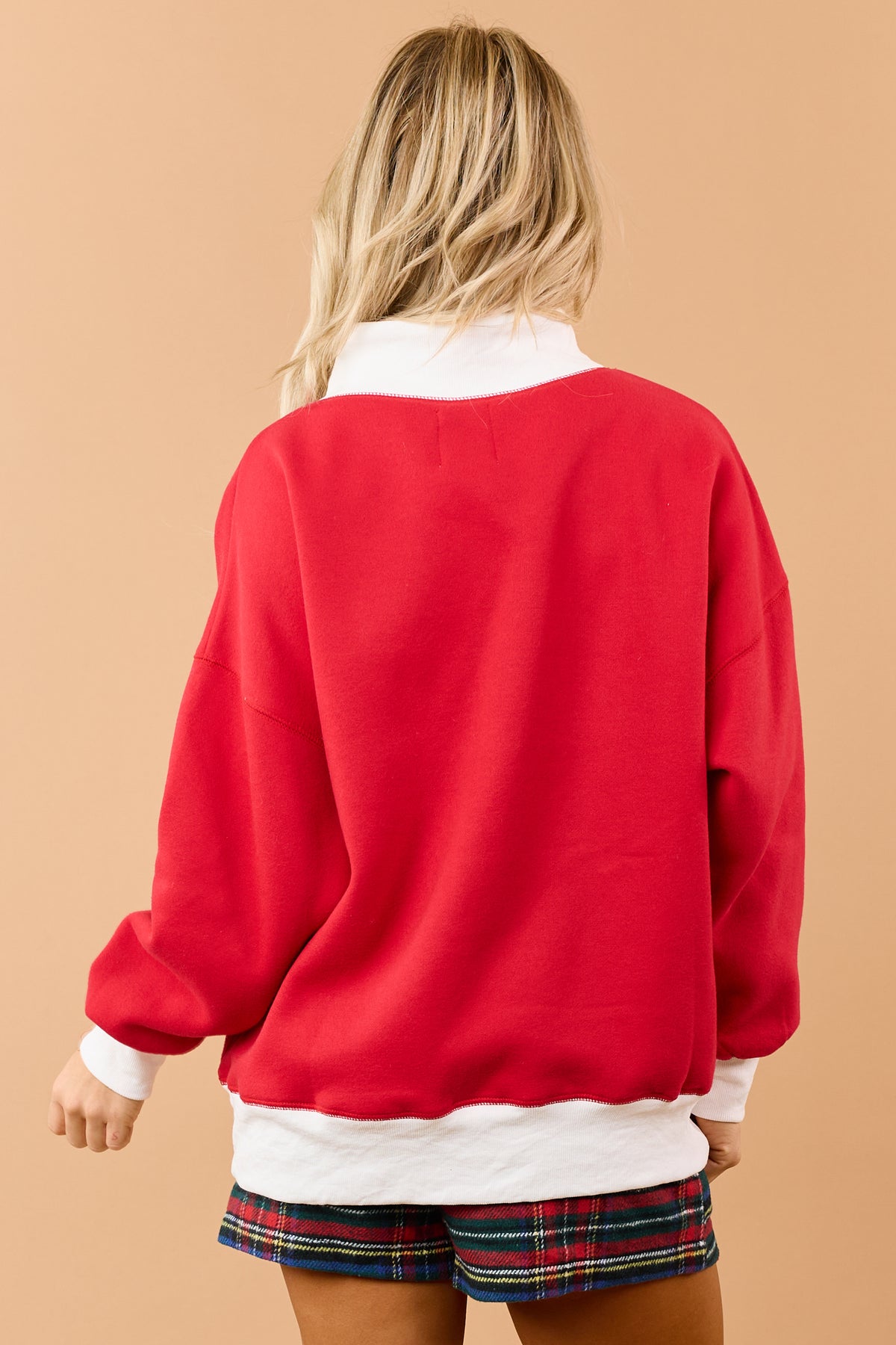 Red 'Merry' Patch Graphic Contrast Trim Sweatshirt