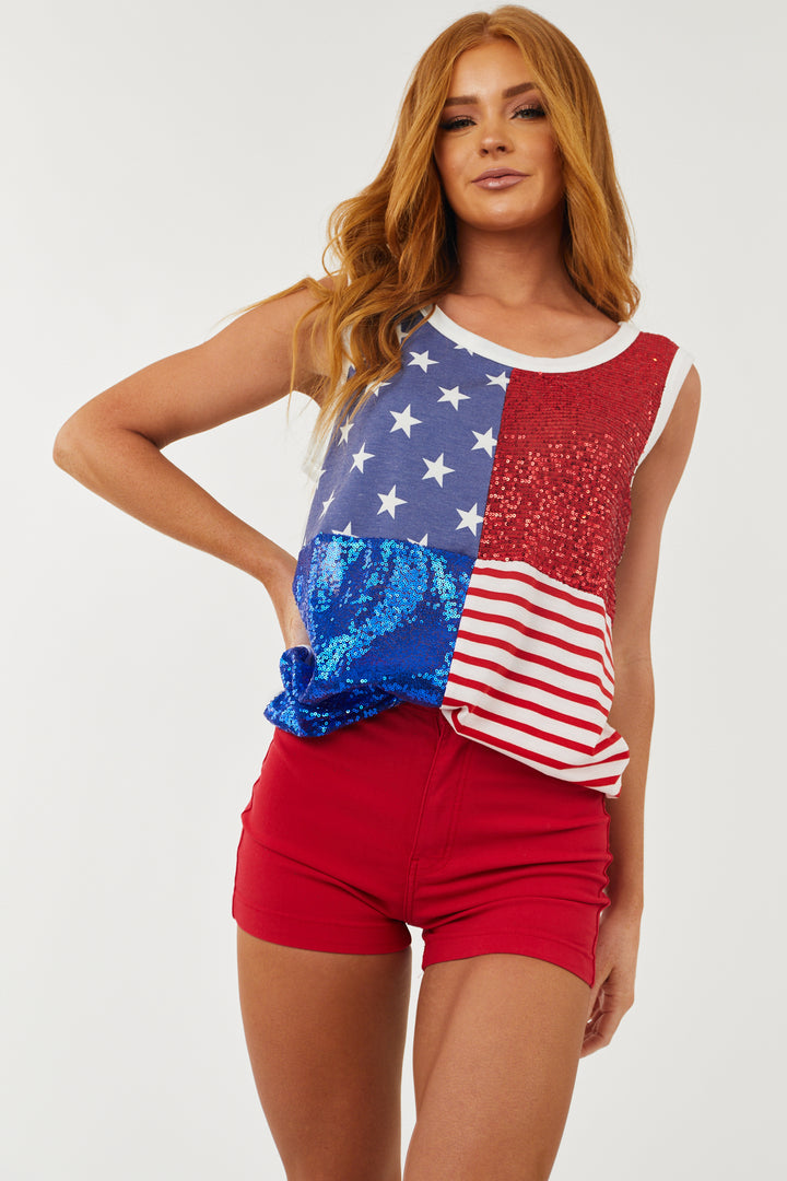 Red and Dusty Blue Stars and Stripes Tank Top