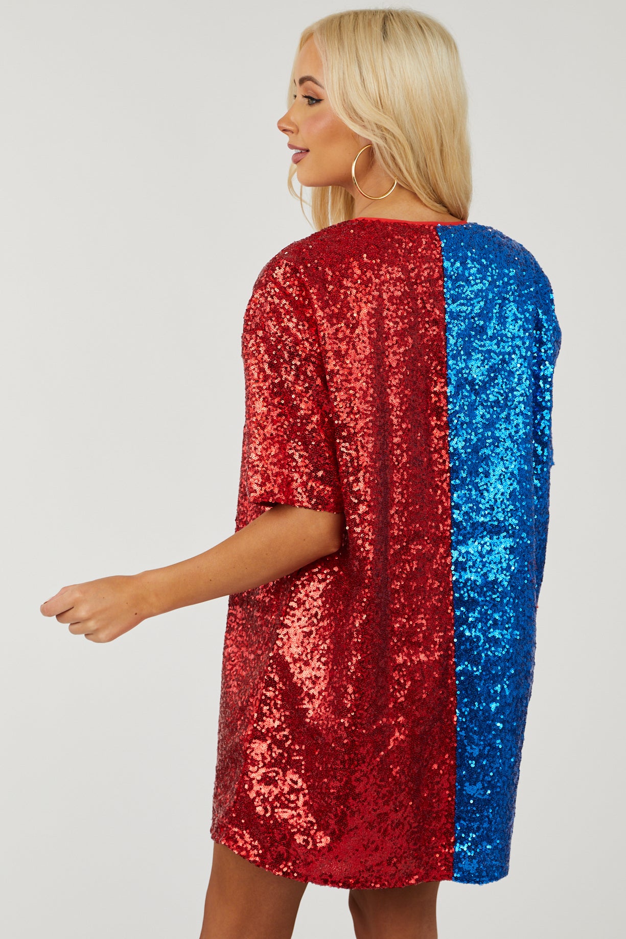 Red and Royal Blue Sequin Loose Fit Mini Dress