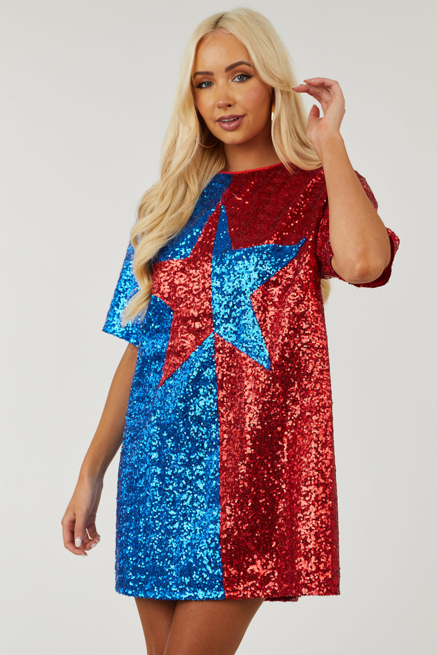 Red and Royal Blue Sequin Loose Fit Mini Dress