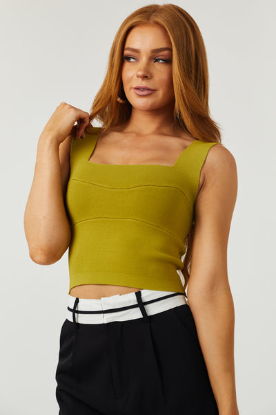 Rich Olive Square Neck Thick Knit Tank Top