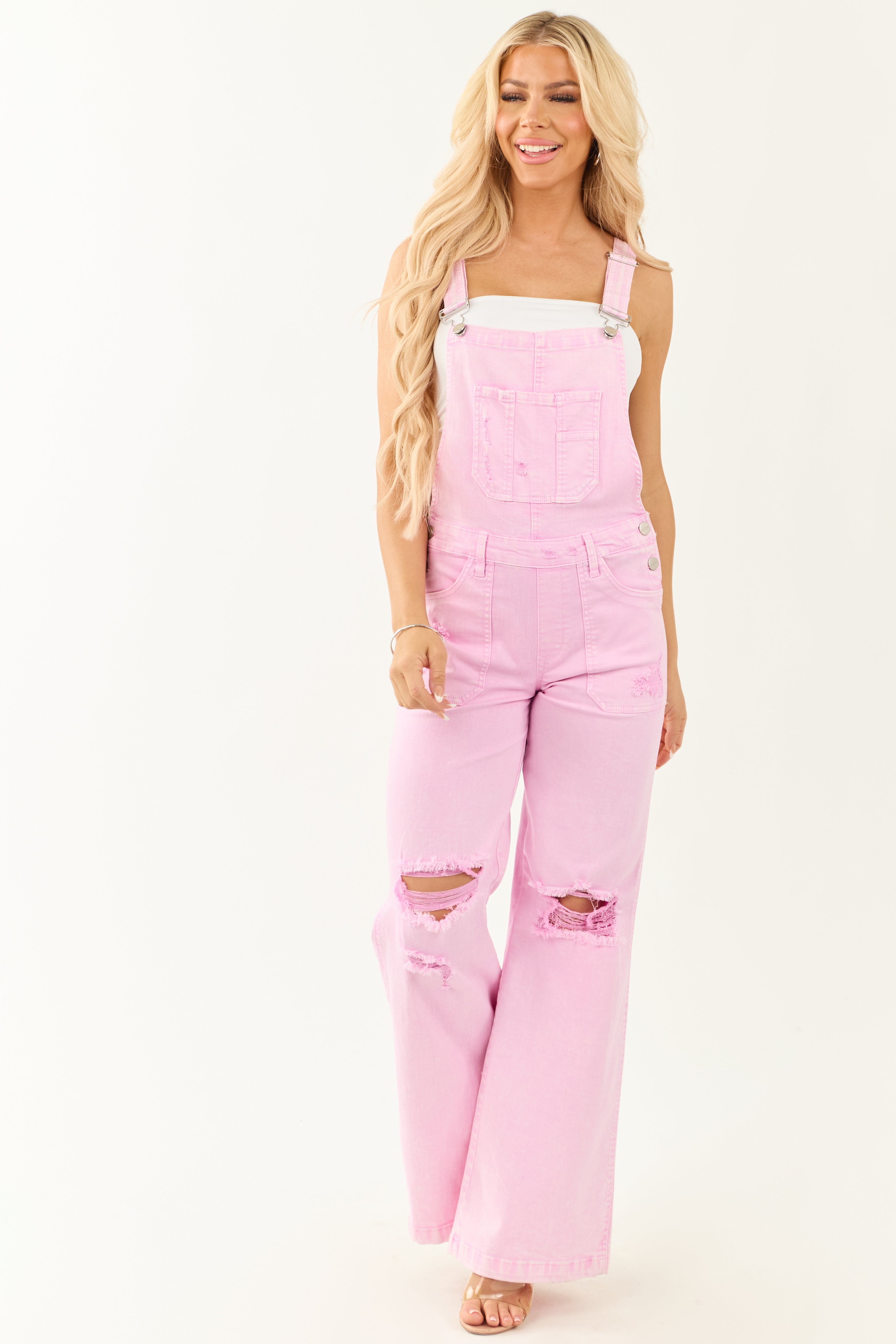 Risen Acid Wash Carnation Wide Leg Overalls | Lime Lush Boutique