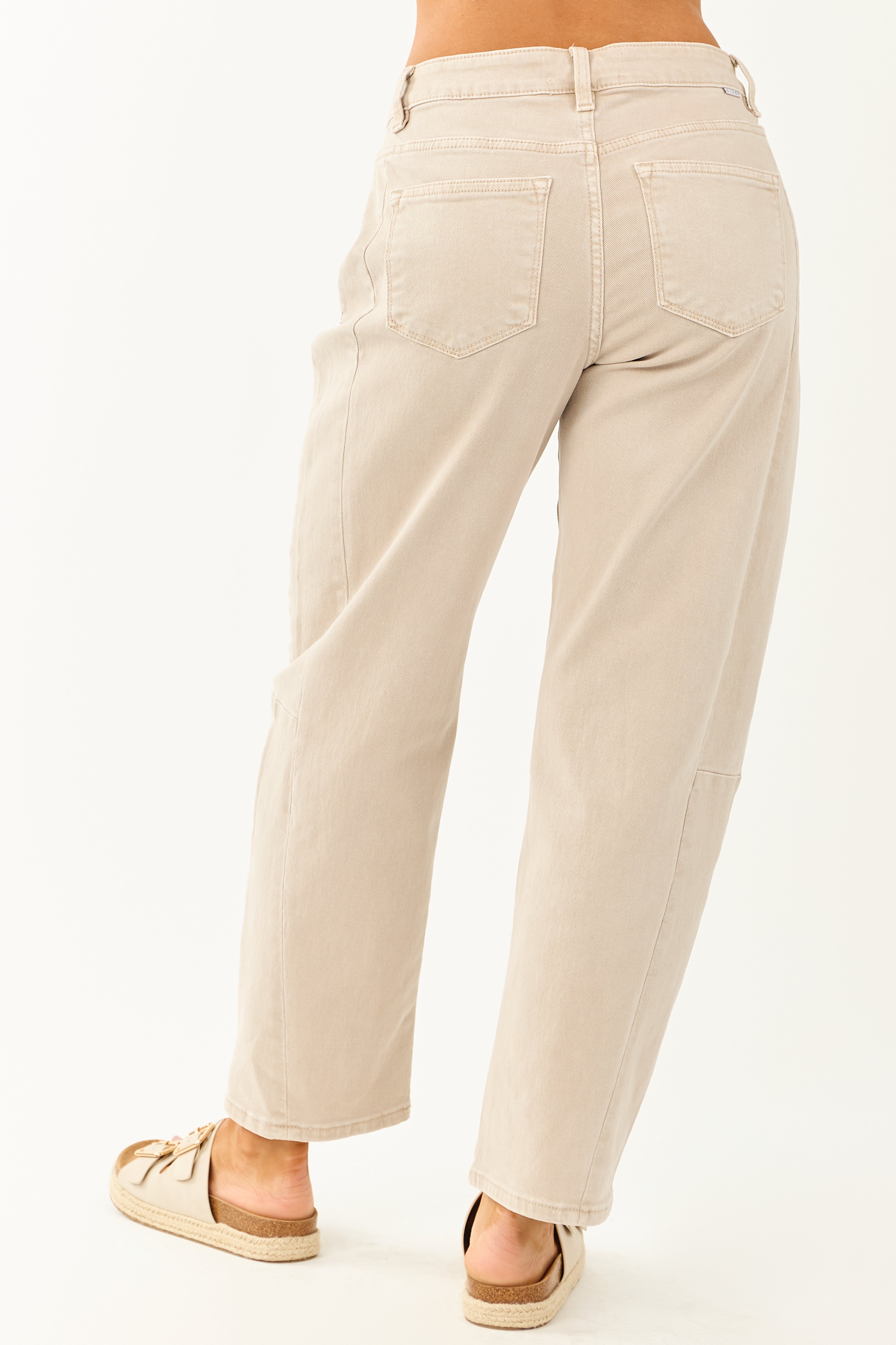 Risen Almond High Rise Cuffed Stretchy Barrel Jeans