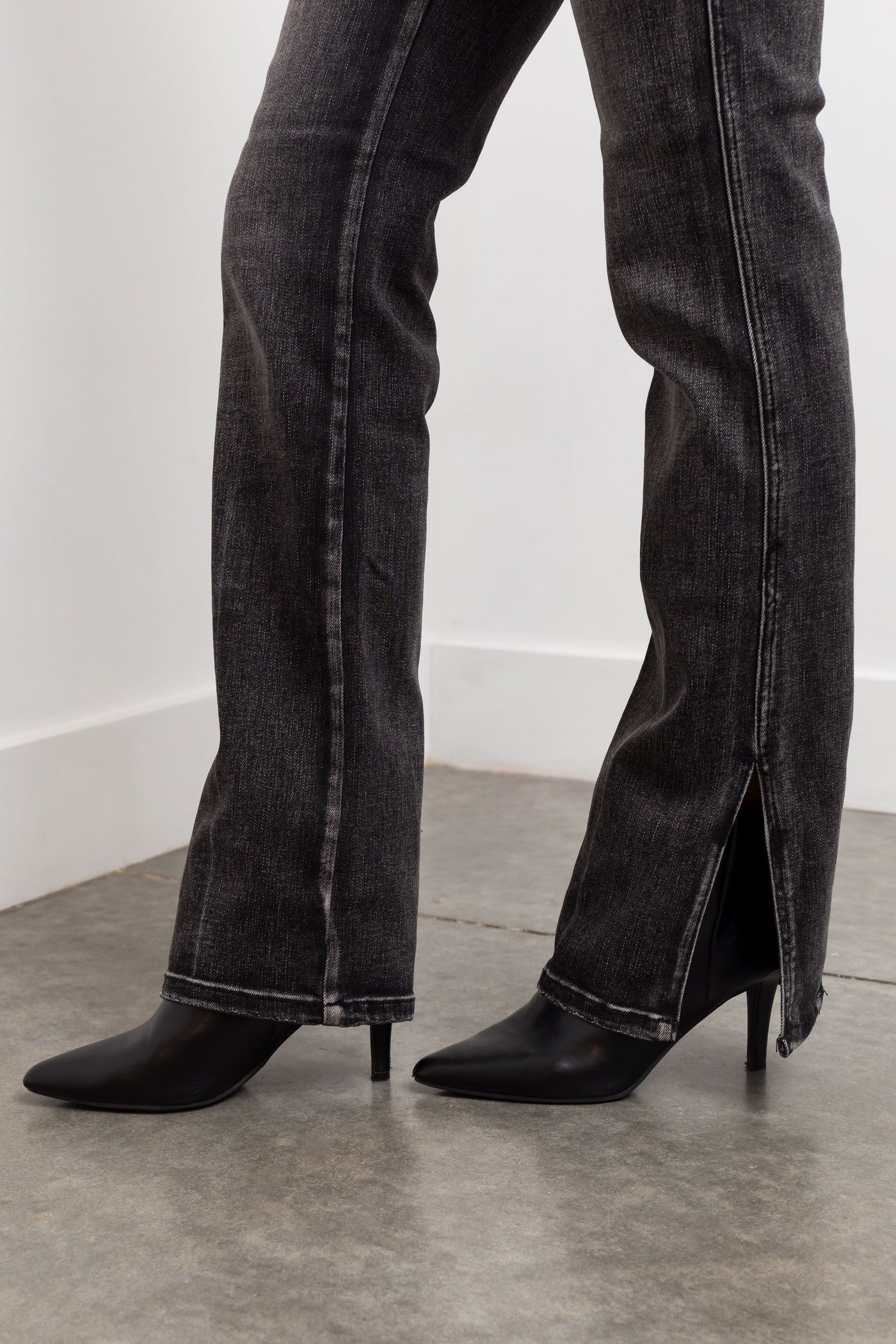 Risen Black High Rise Straight Jeans with Side Slits
