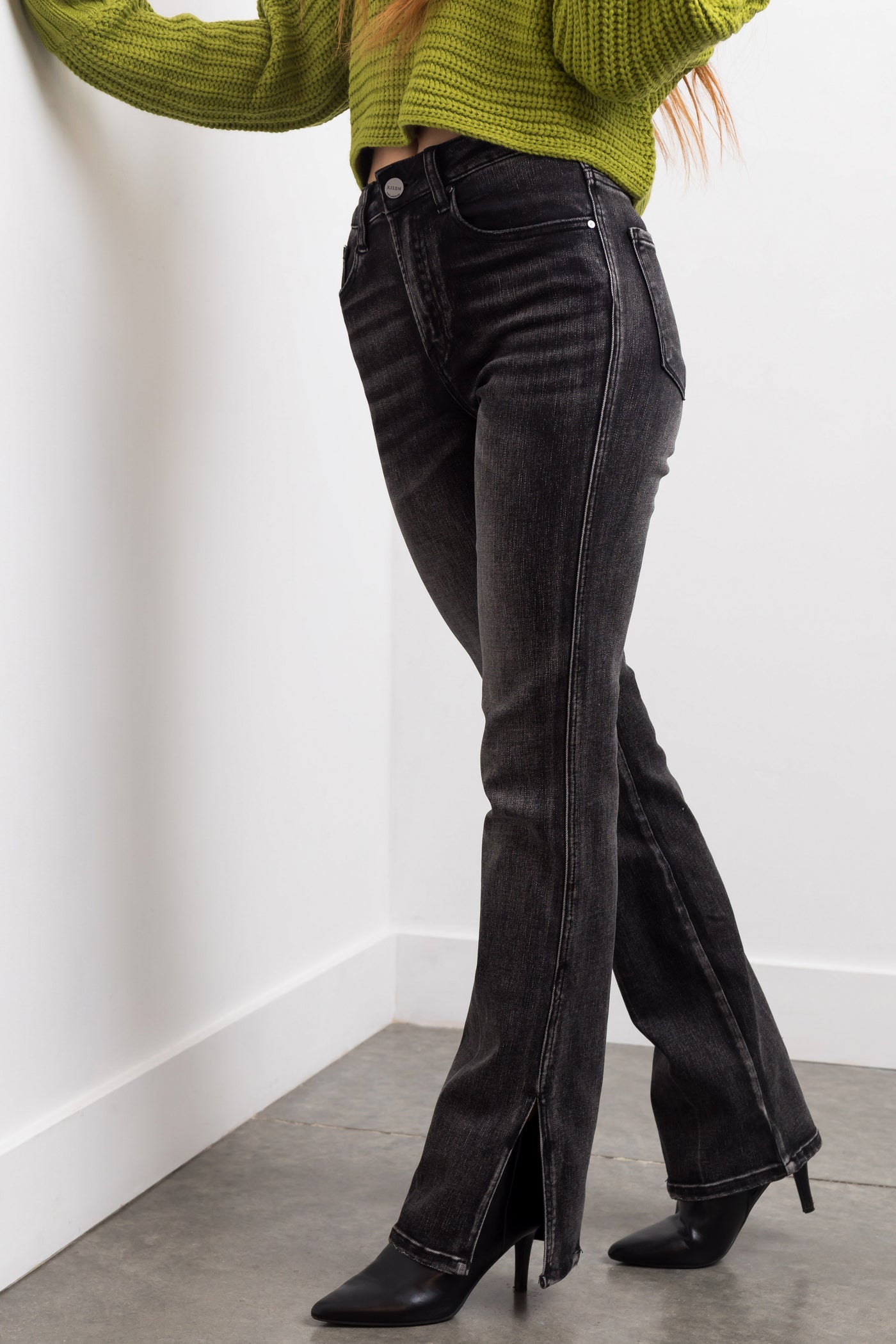 Risen Black High Rise Straight Jeans with Side Slits