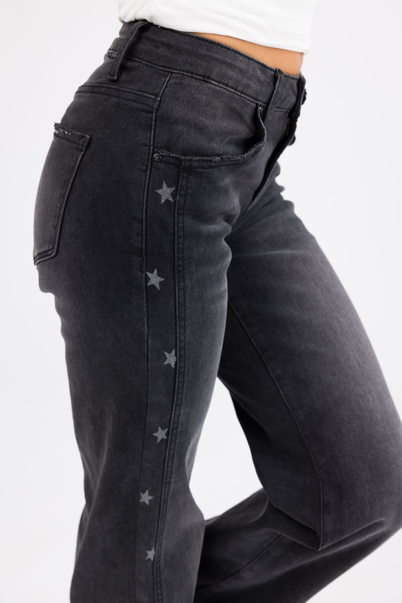 Risen Black Star Print Straight Jeans