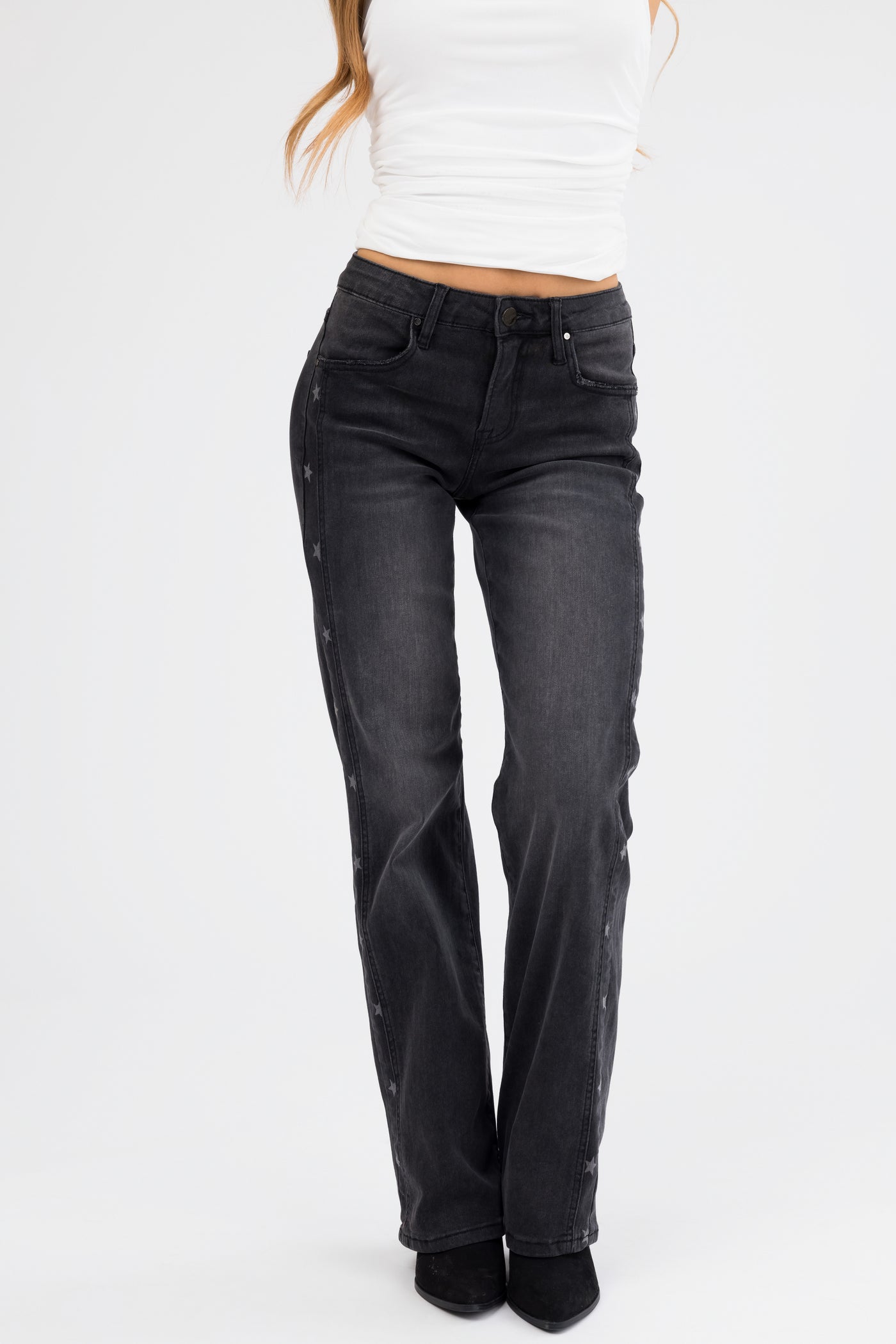 Risen Black Star Print Straight Jeans