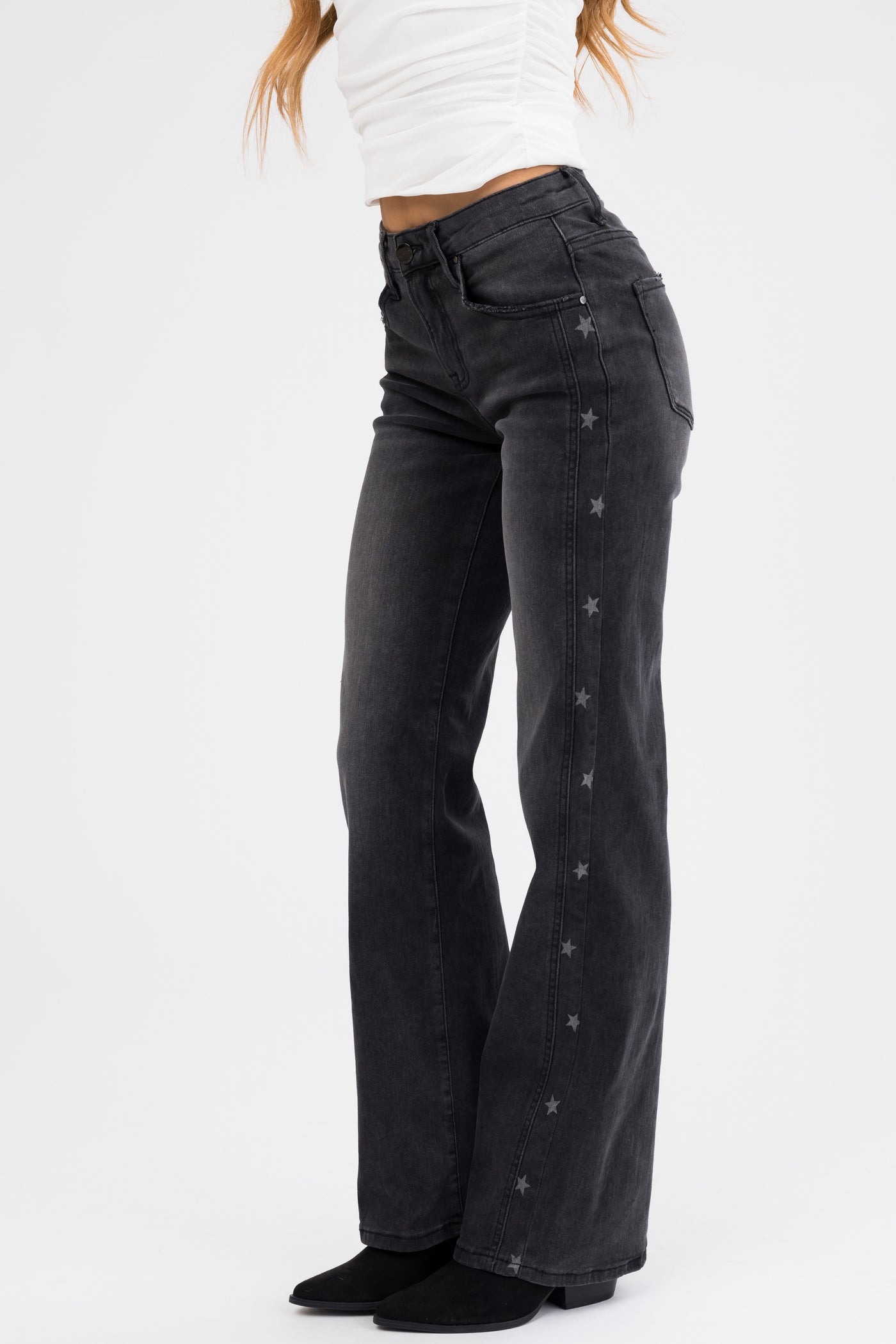 Risen Black Star Print Straight Jeans