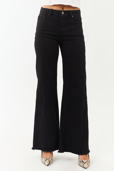 Risen Black Stretchy Tummy Control Wide Leg Jeans