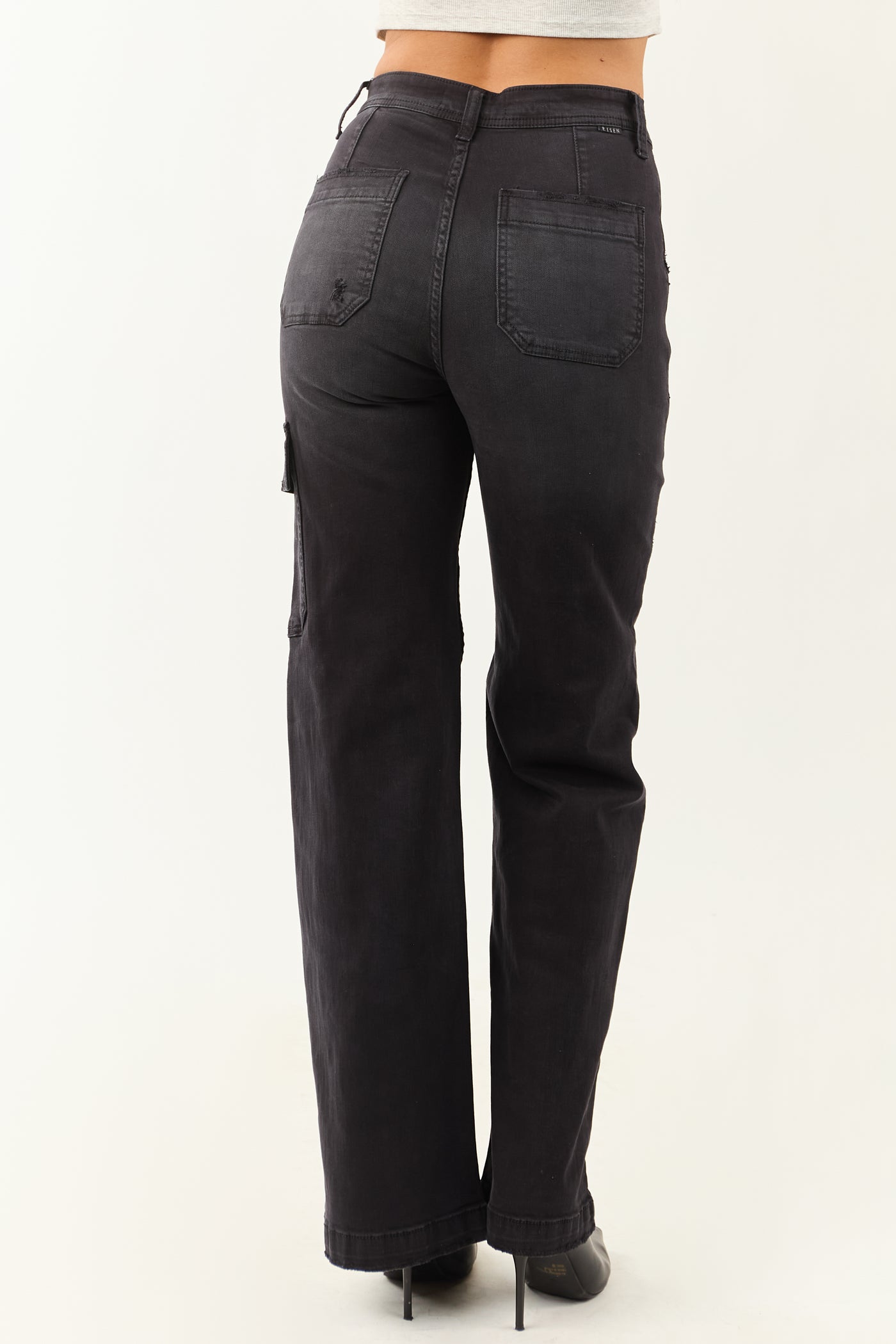 Risen Black Stretchy Wide Leg Cargo Pocket Jeans