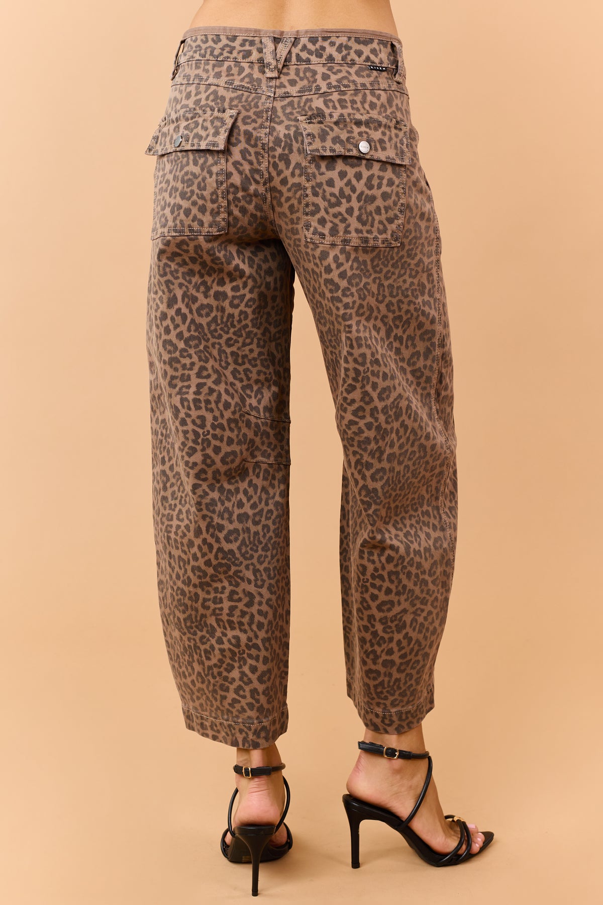 Risen Chocolate Leopard Slouchy Crop Barrel Jeans