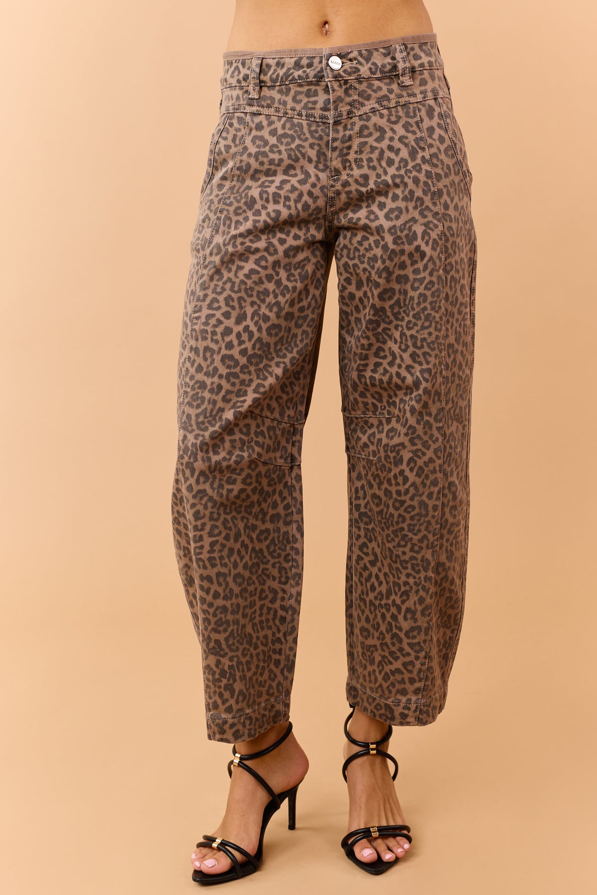 Risen Chocolate Leopard Slouchy Crop Barrel Jeans