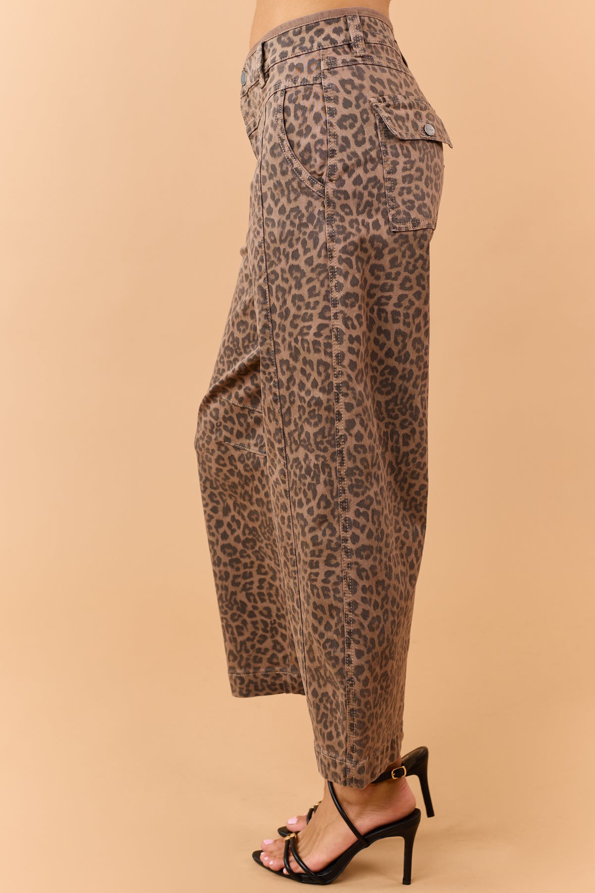 Risen Chocolate Leopard Slouchy Crop Barrel Jeans