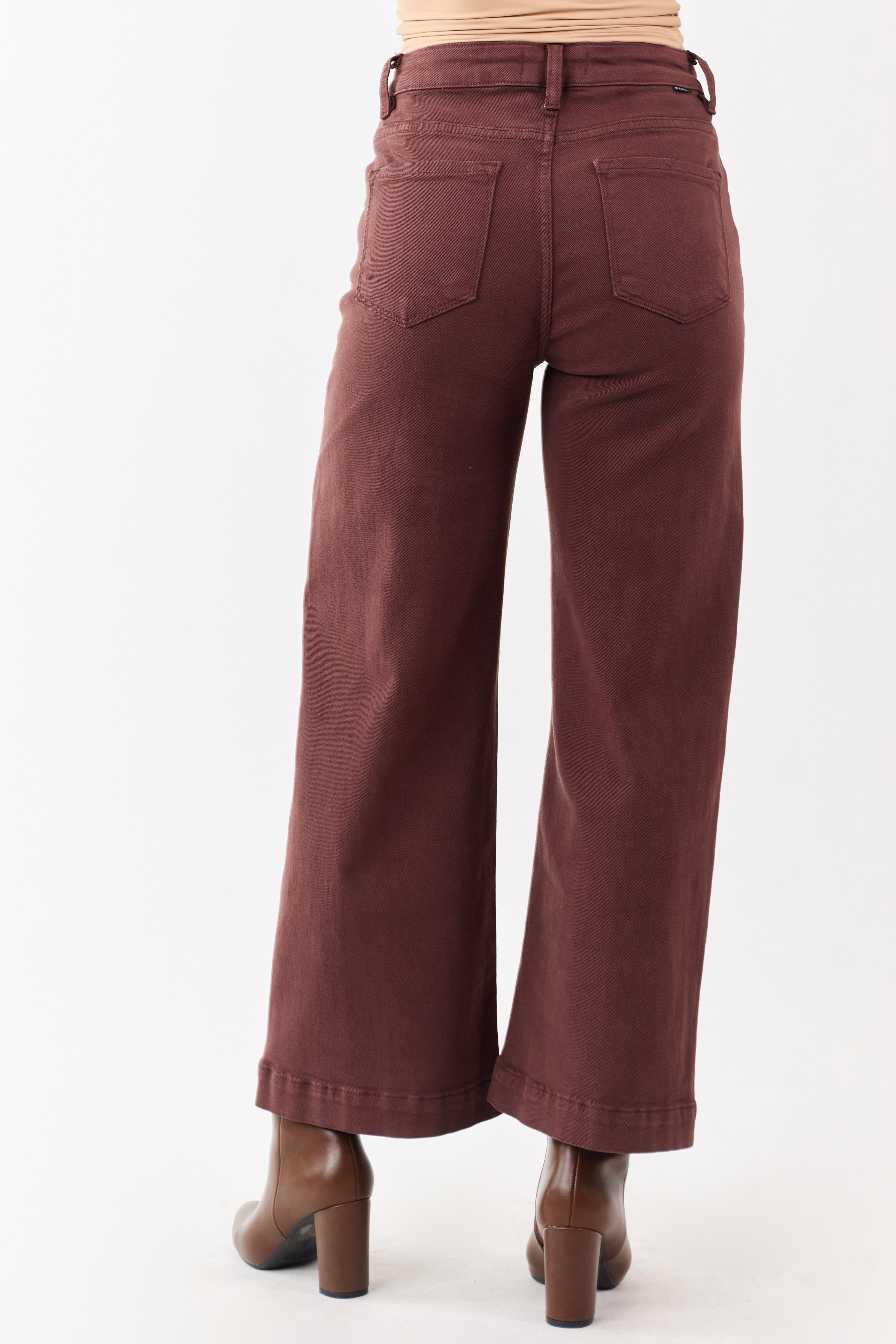 Risen Chocolate Tummy Control Wide Leg Stretchy Jeans