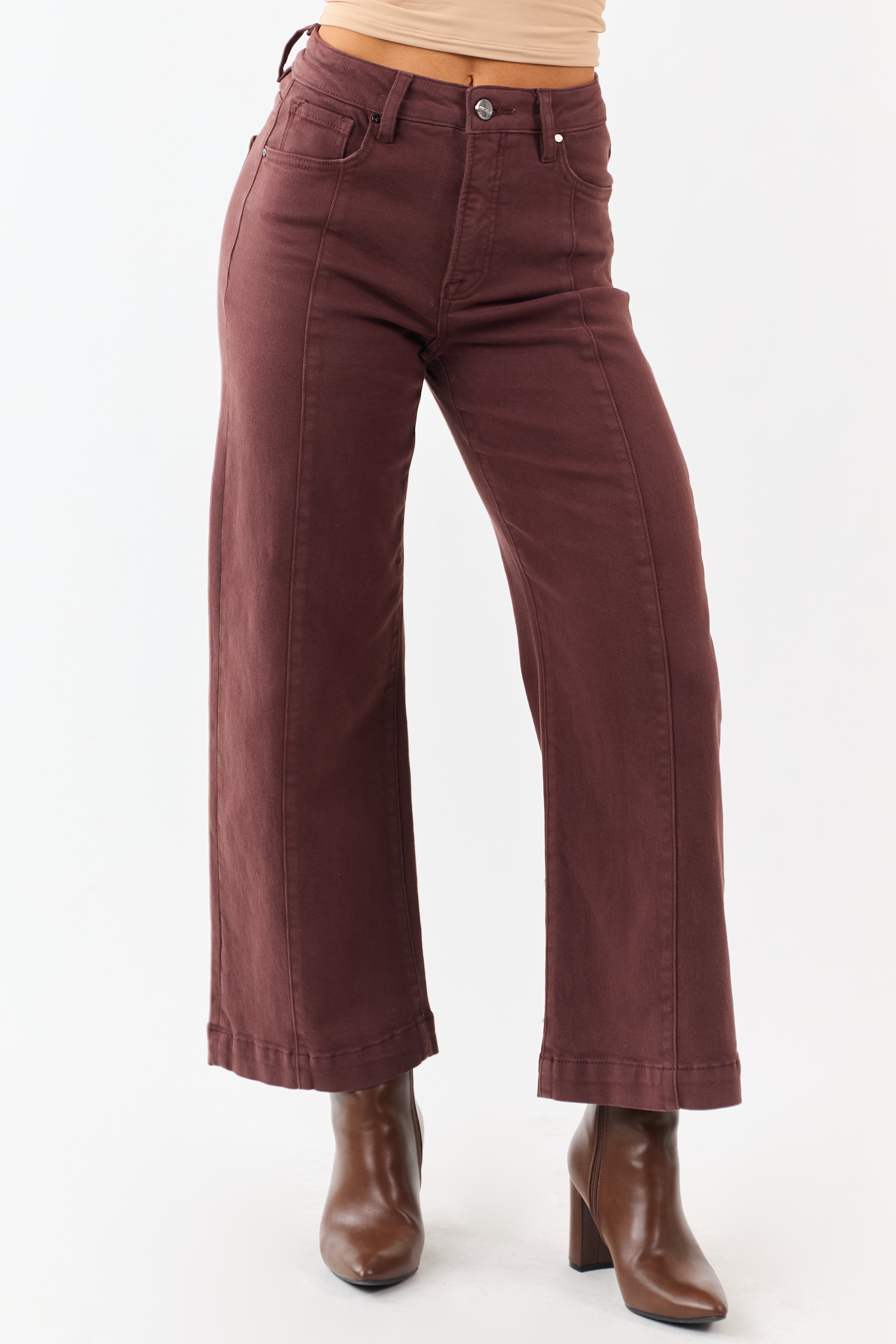 ルーシー Risen Chocolate Tummy Control Wide Leg Stretchy Jeans | Lime Lush
