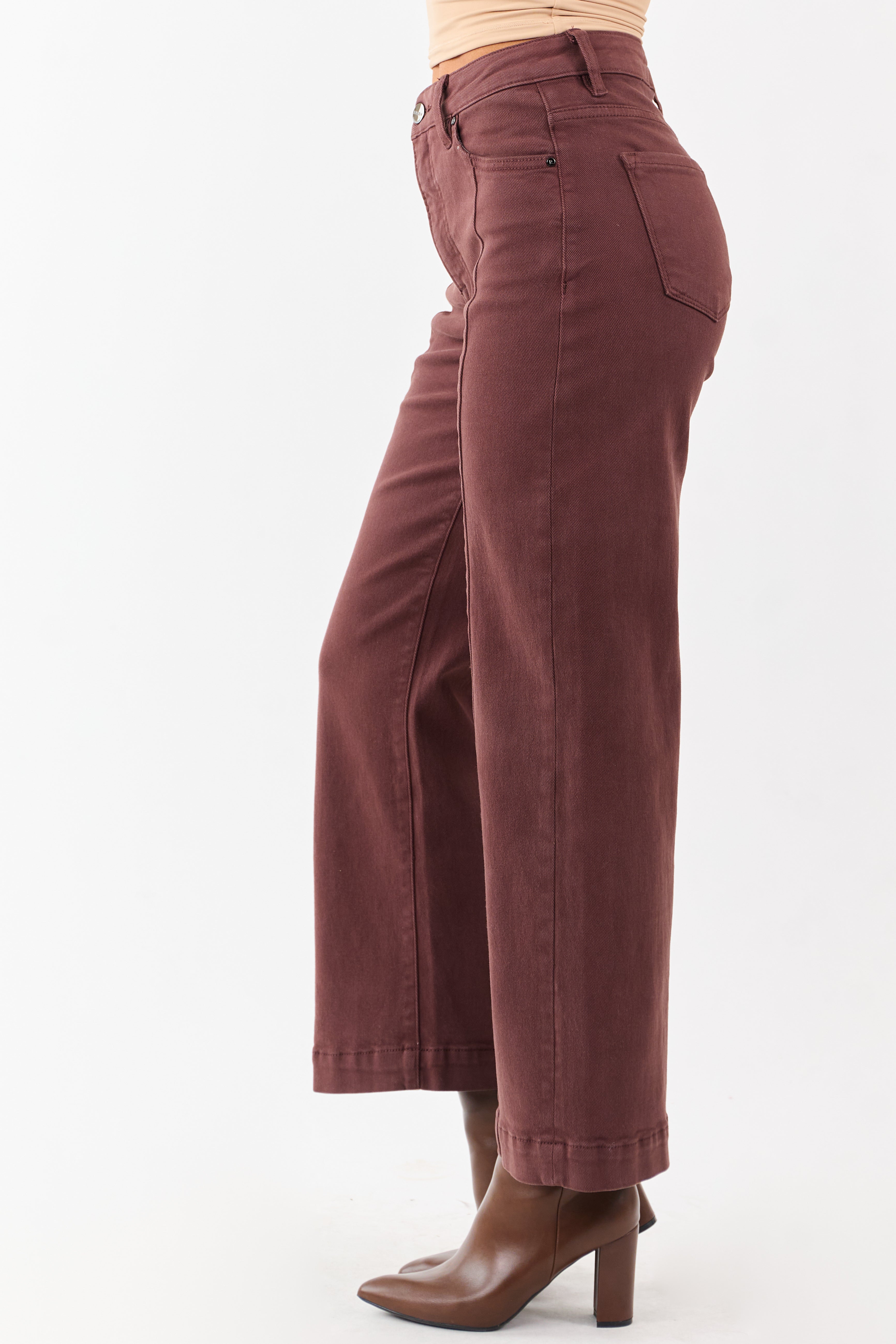 Risen Chocolate Tummy Control Wide Leg Stretchy Jeans