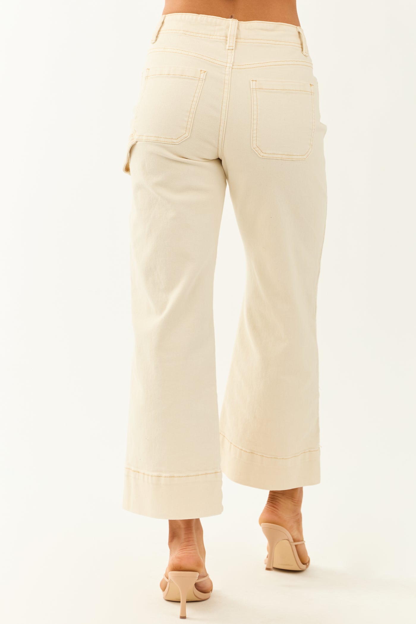 Risen Cream Tummy Control Stretchy Wide Leg Jeans