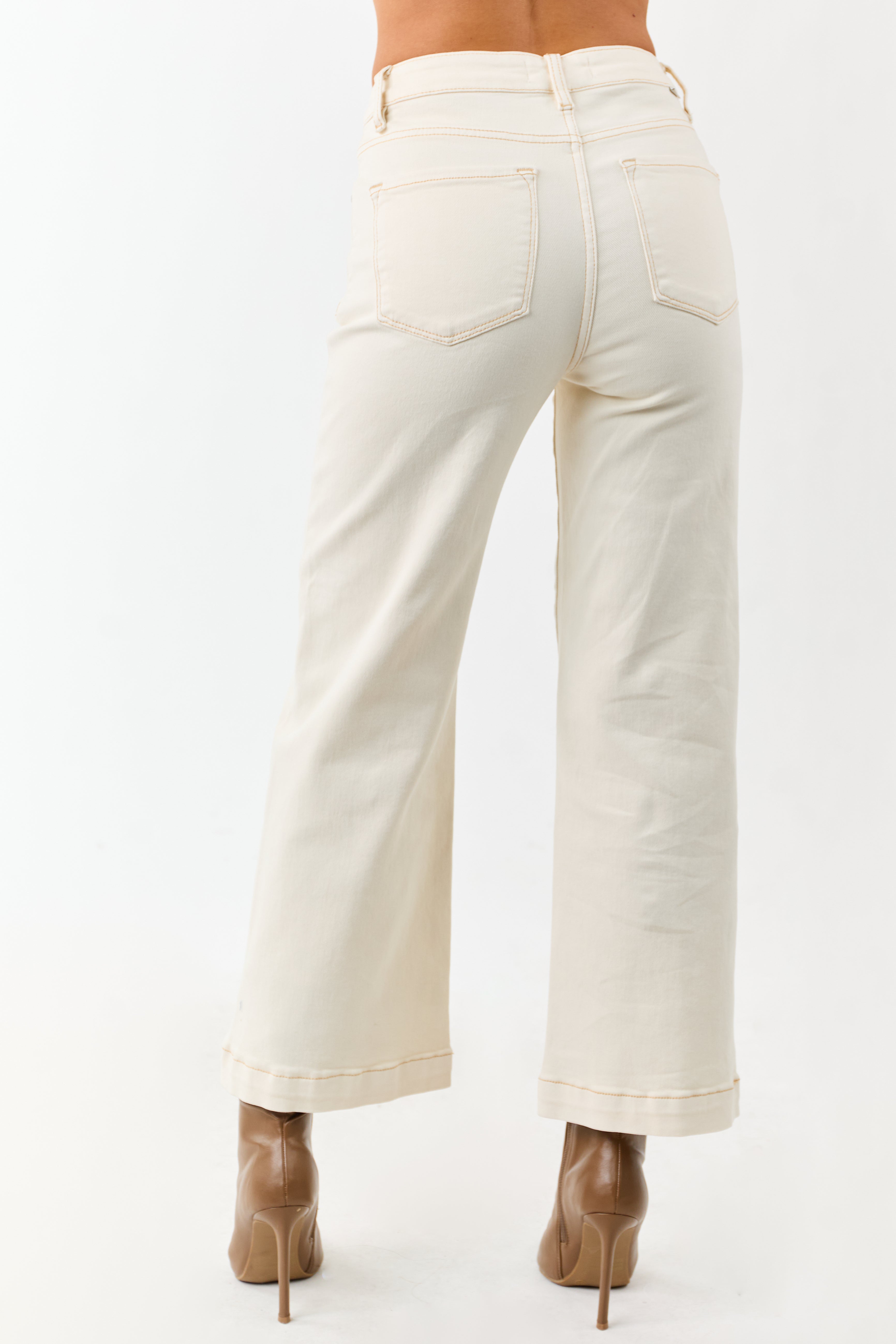 Risen Cream Tummy Control Wide Leg Stretchy Jeans