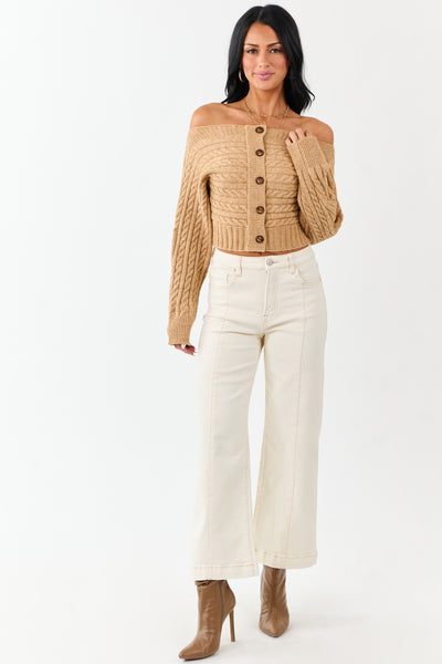 Risen Cream Tummy Control Wide Leg Stretchy Jeans