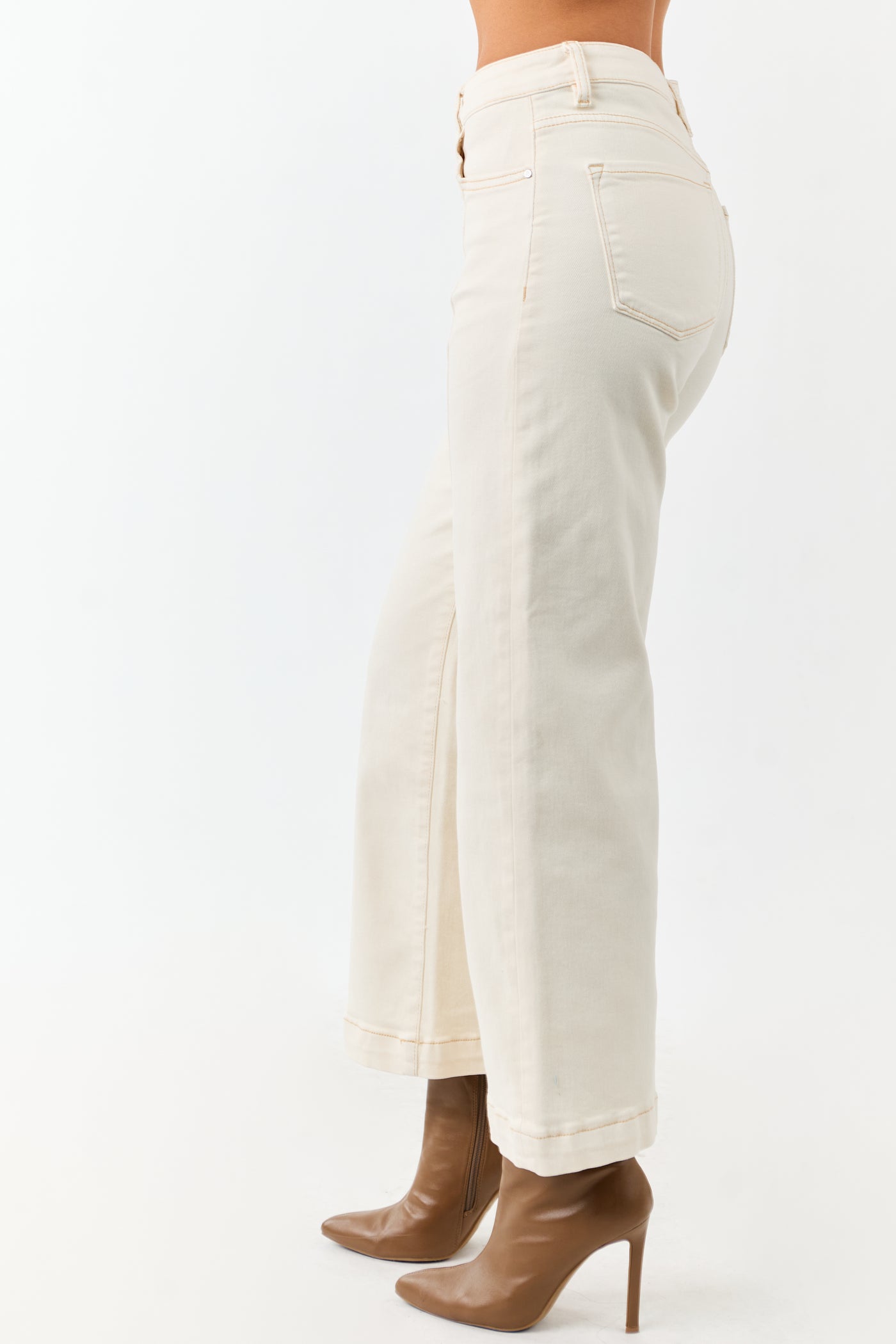 Risen Cream Tummy Control Wide Leg Stretchy Jeans