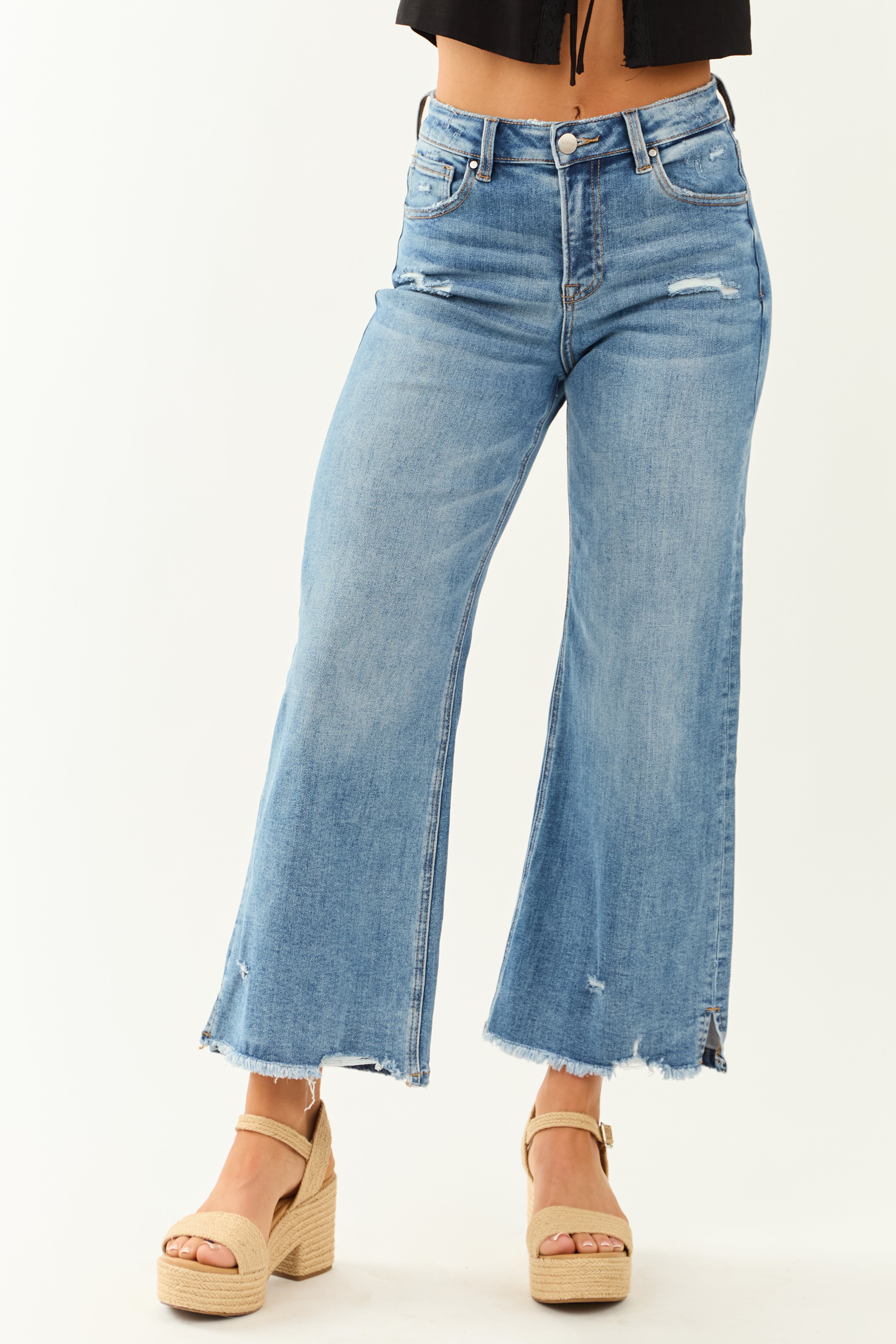Risen Cropped Frayed Slit Hem Stretchy Wide Jeans Lime Lush Boutique risen-cropped-frayed-slit-hem-stretchy-wide-jeans-lime-lush-boutique