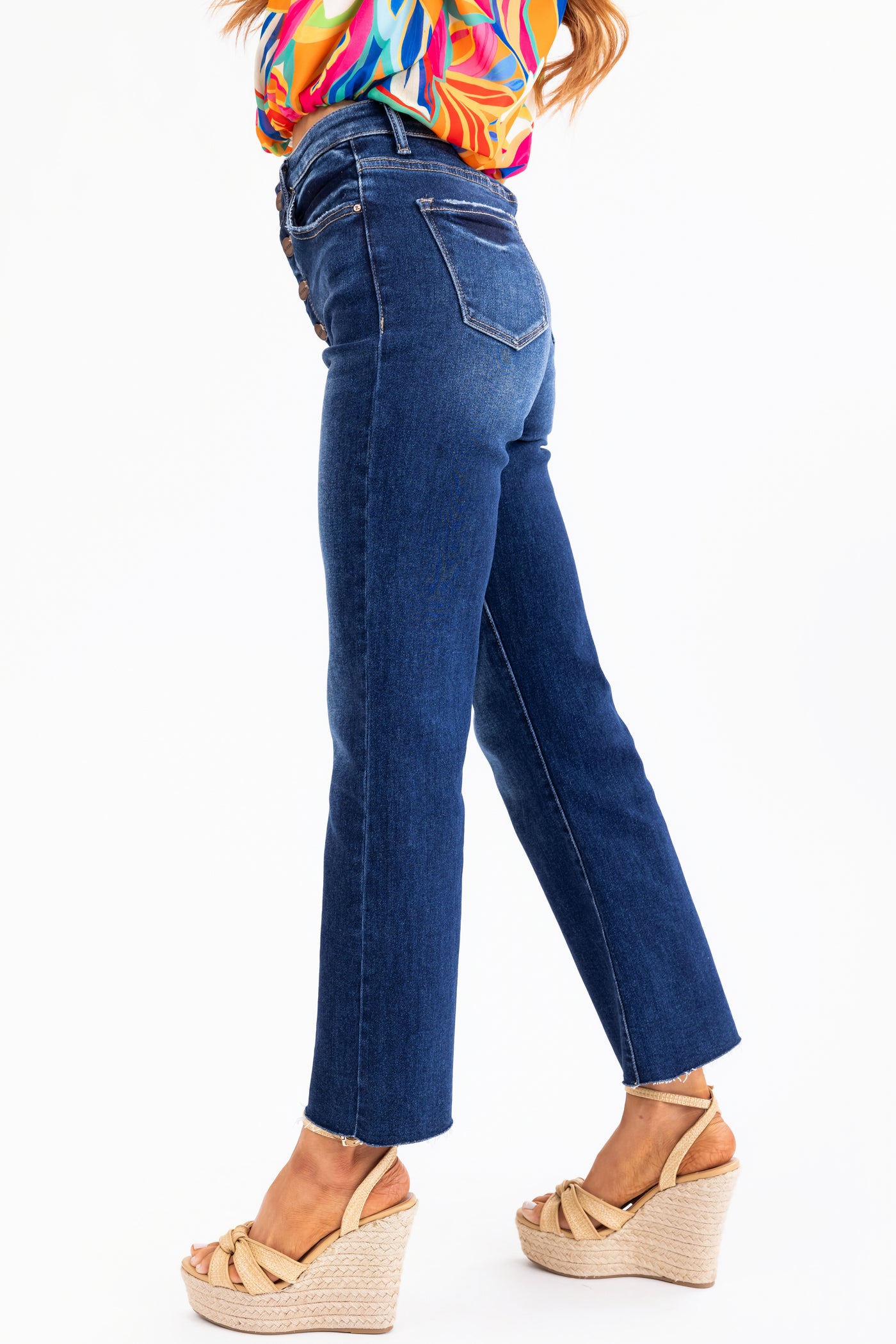 Risen Dark Wash High Rise Ankle Flare Jeans