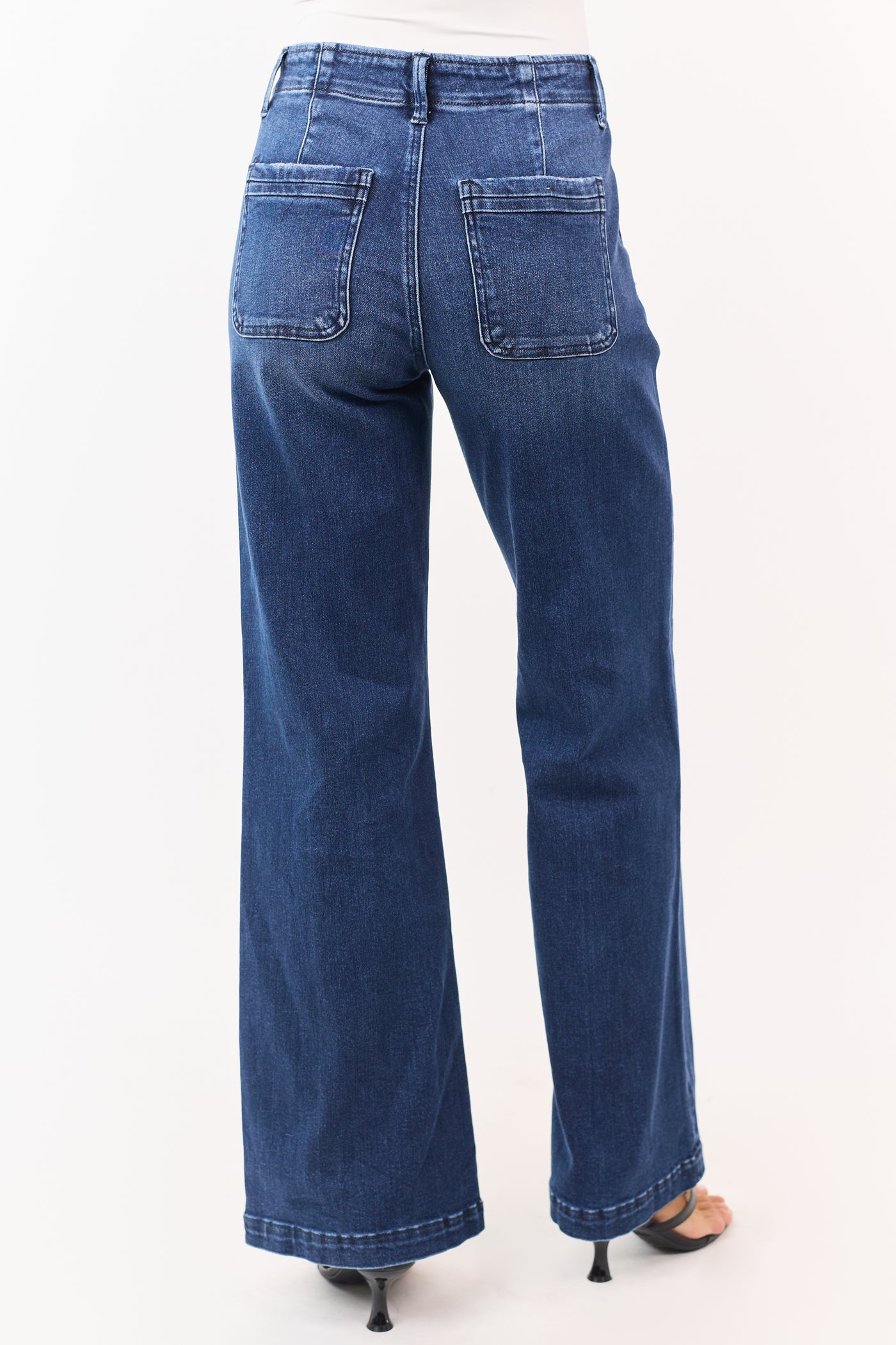 Risen Dark Wash High Rise Stretchy Wide Leg Jeans