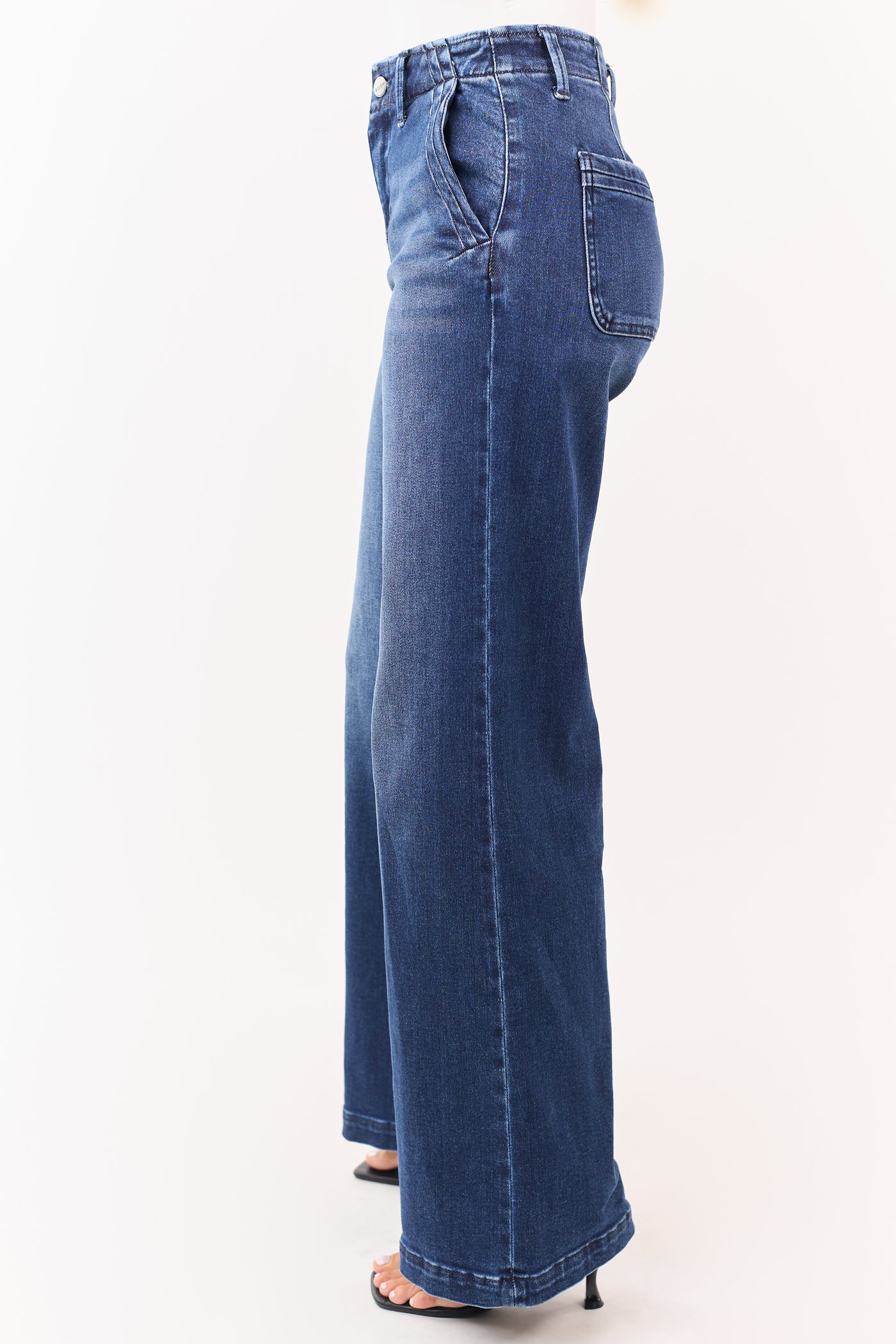 Risen Dark Wash High Rise Stretchy Wide Leg Jeans