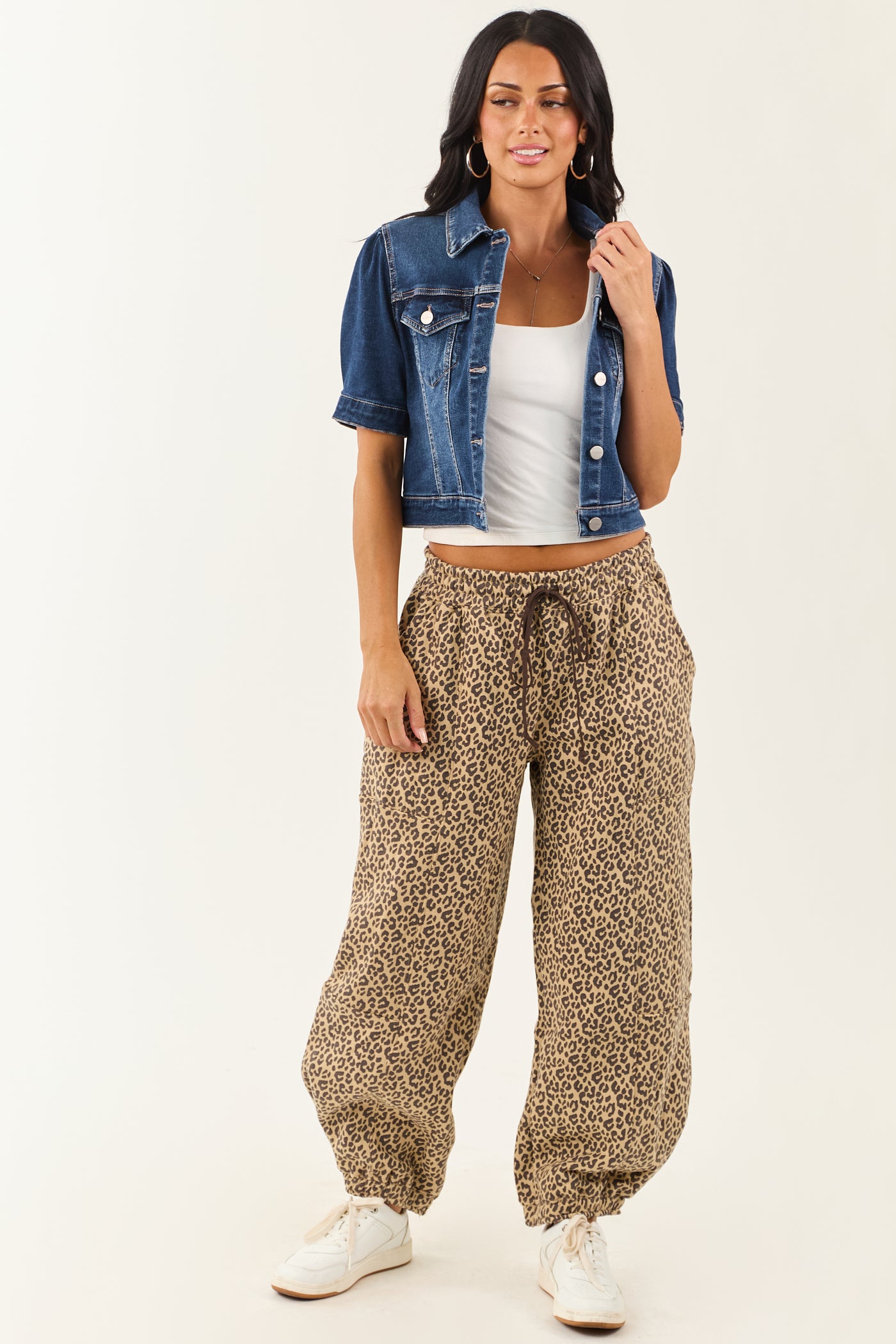 Risen Dark Wash Short Puff Sleeve Cropped Denim Jacket