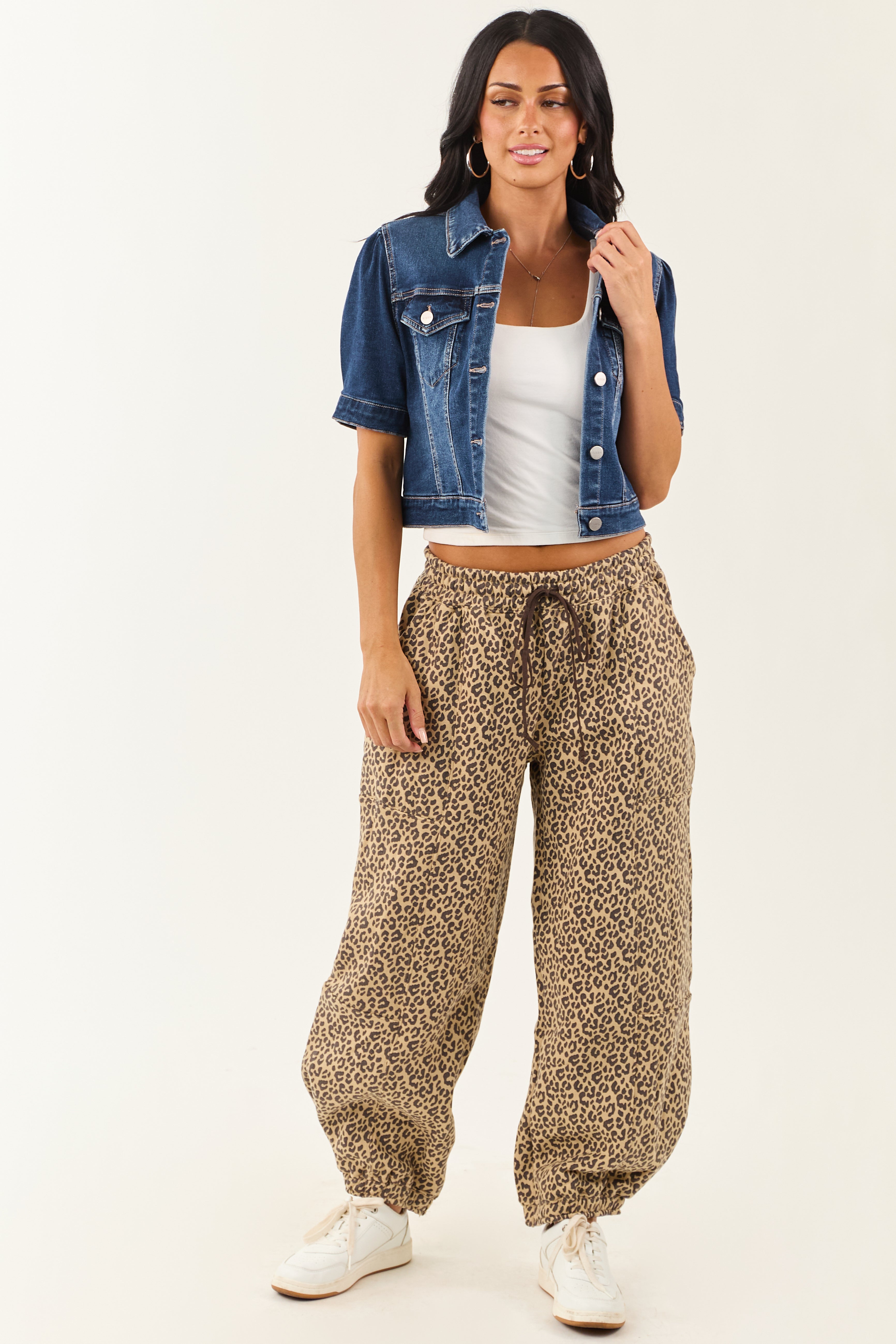 Risen Dark Wash Short Puff Sleeve Cropped Denim Jacket