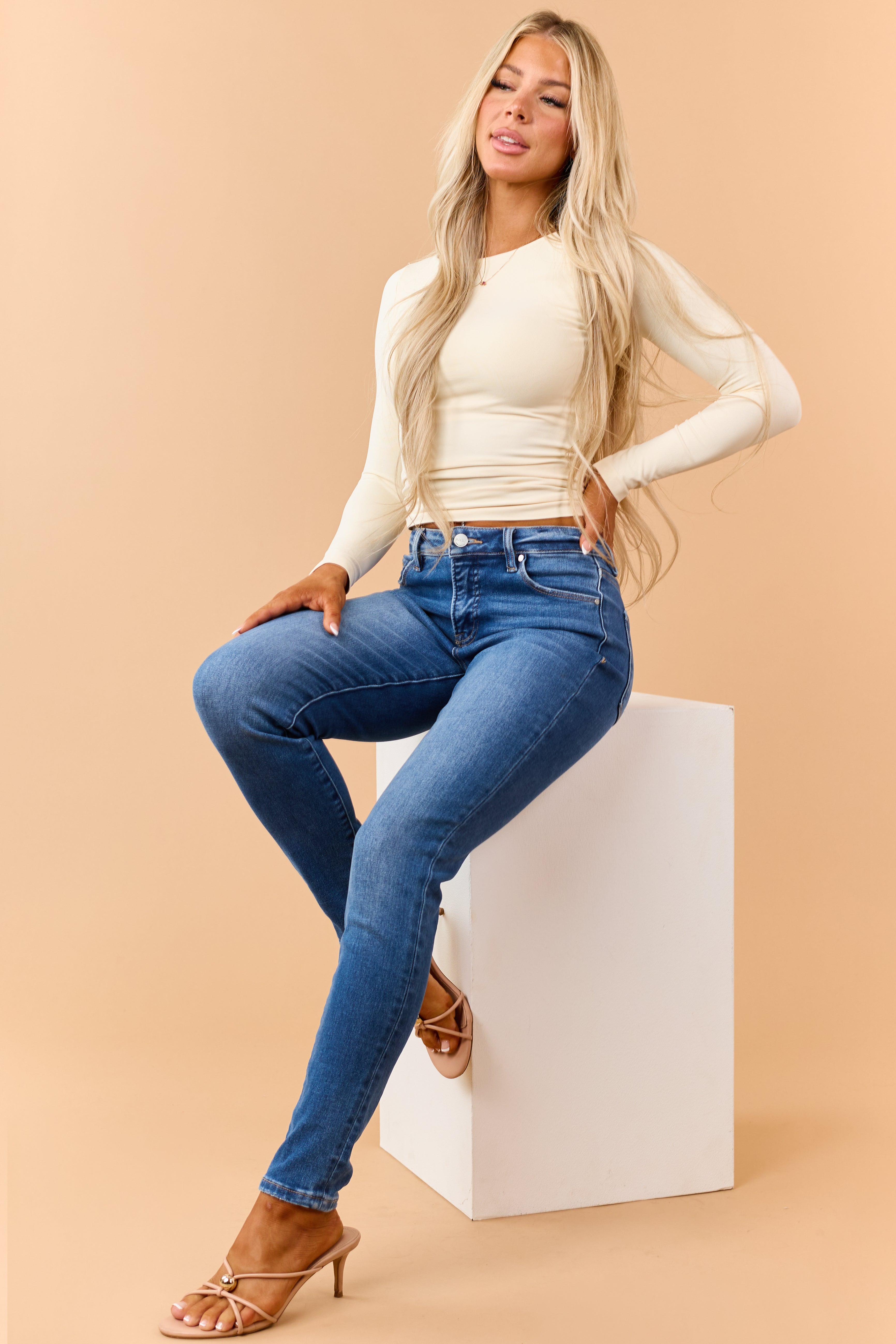 Risen Dark Wash Stretchy Tummy Control Skinny Jeans