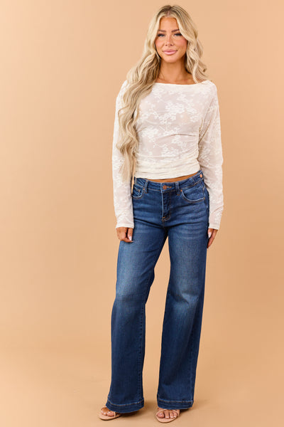 Risen Dark Wash Tummy Control Wide Leg Jeans