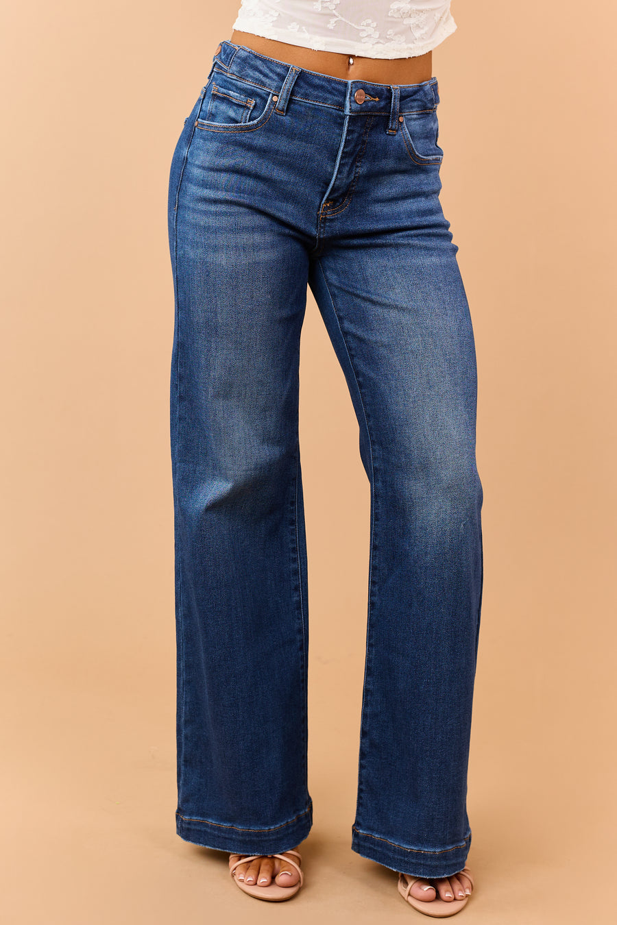 Risen Dark Wash Tummy Control Wide Leg Jeans