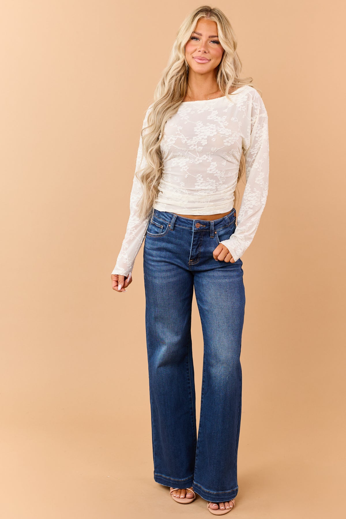 Risen Dark Wash Tummy Control Wide Leg Jeans