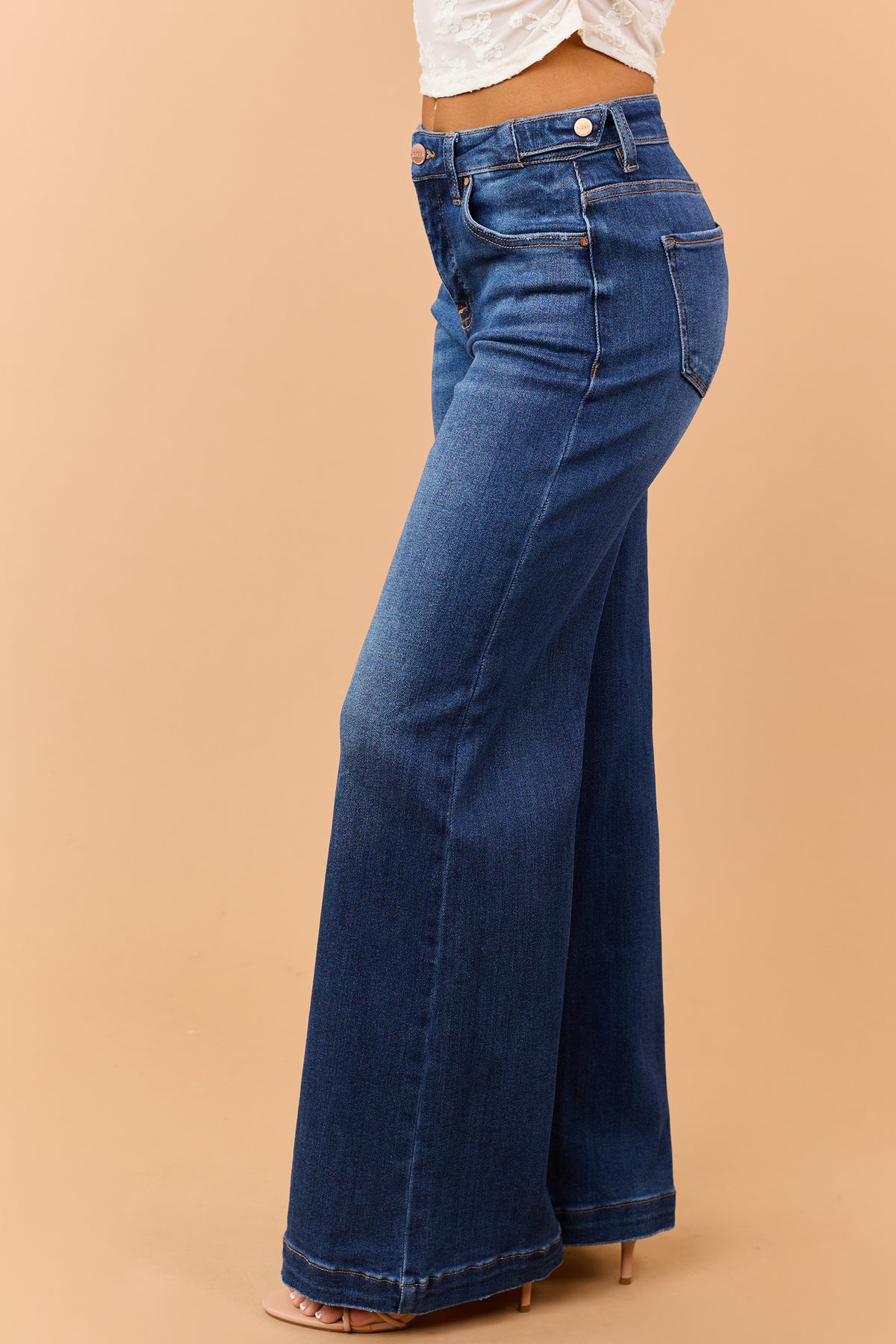 Risen Dark Wash Tummy Control Wide Leg Jeans