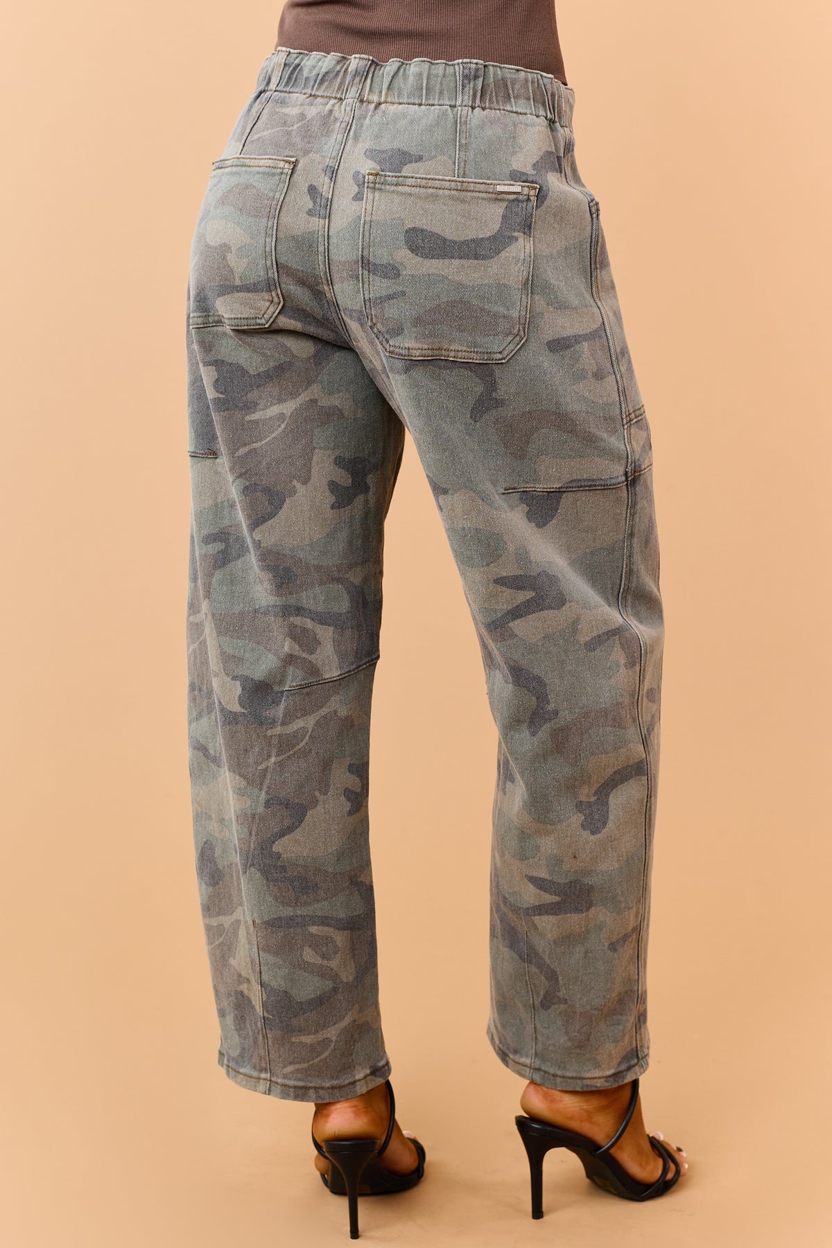Risen Faded Olive Camo Drawstring Barrel Jeans